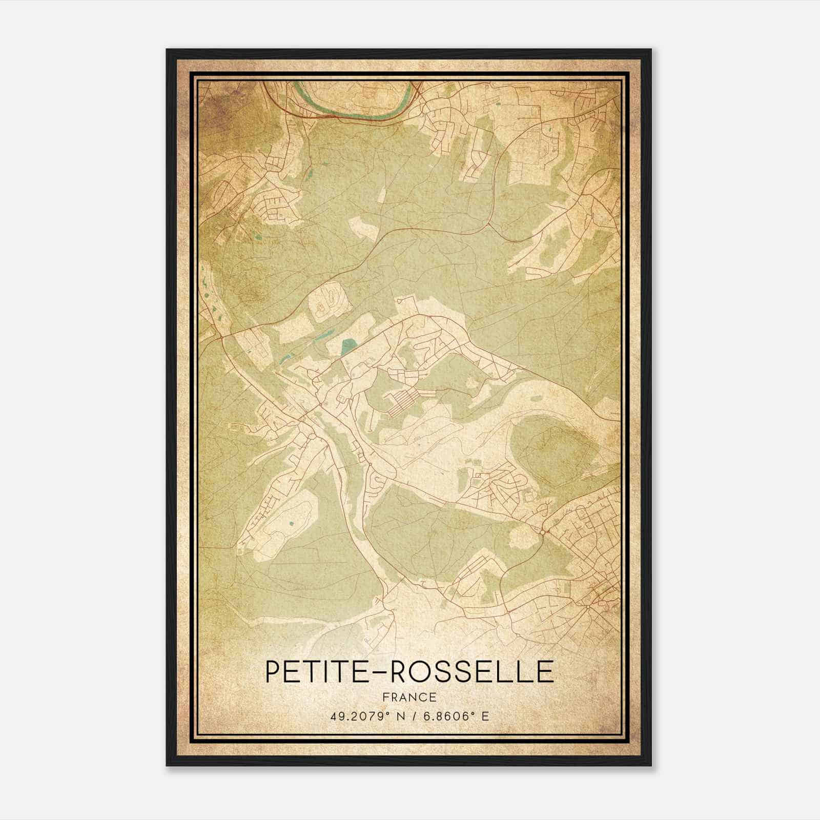 Vintage Petite-Rosselle France Map Poster, Petite-Rosselle City Road Wall Art Print