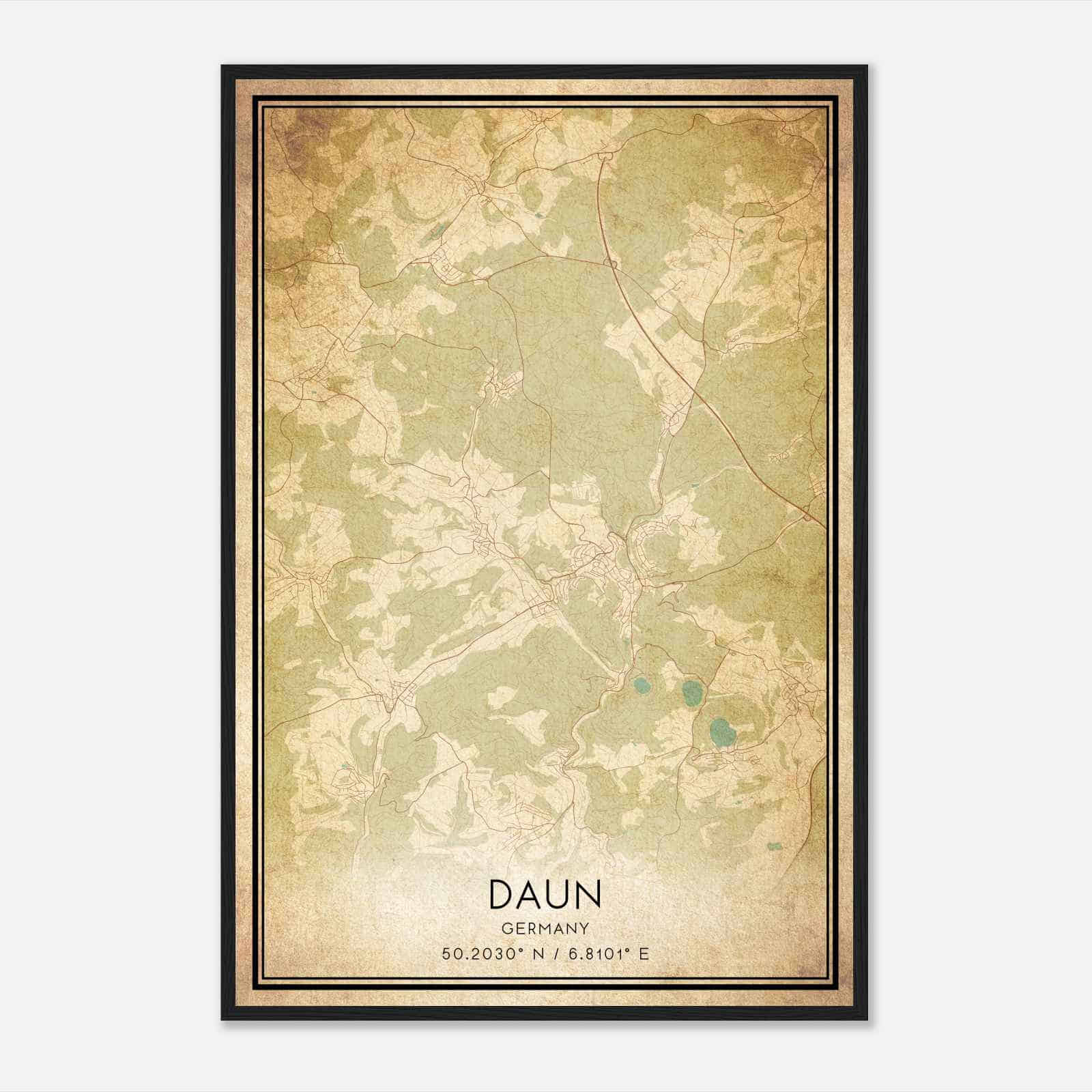 Vintage Daun Germany Map Poster, Daun City Road Wall Art Print