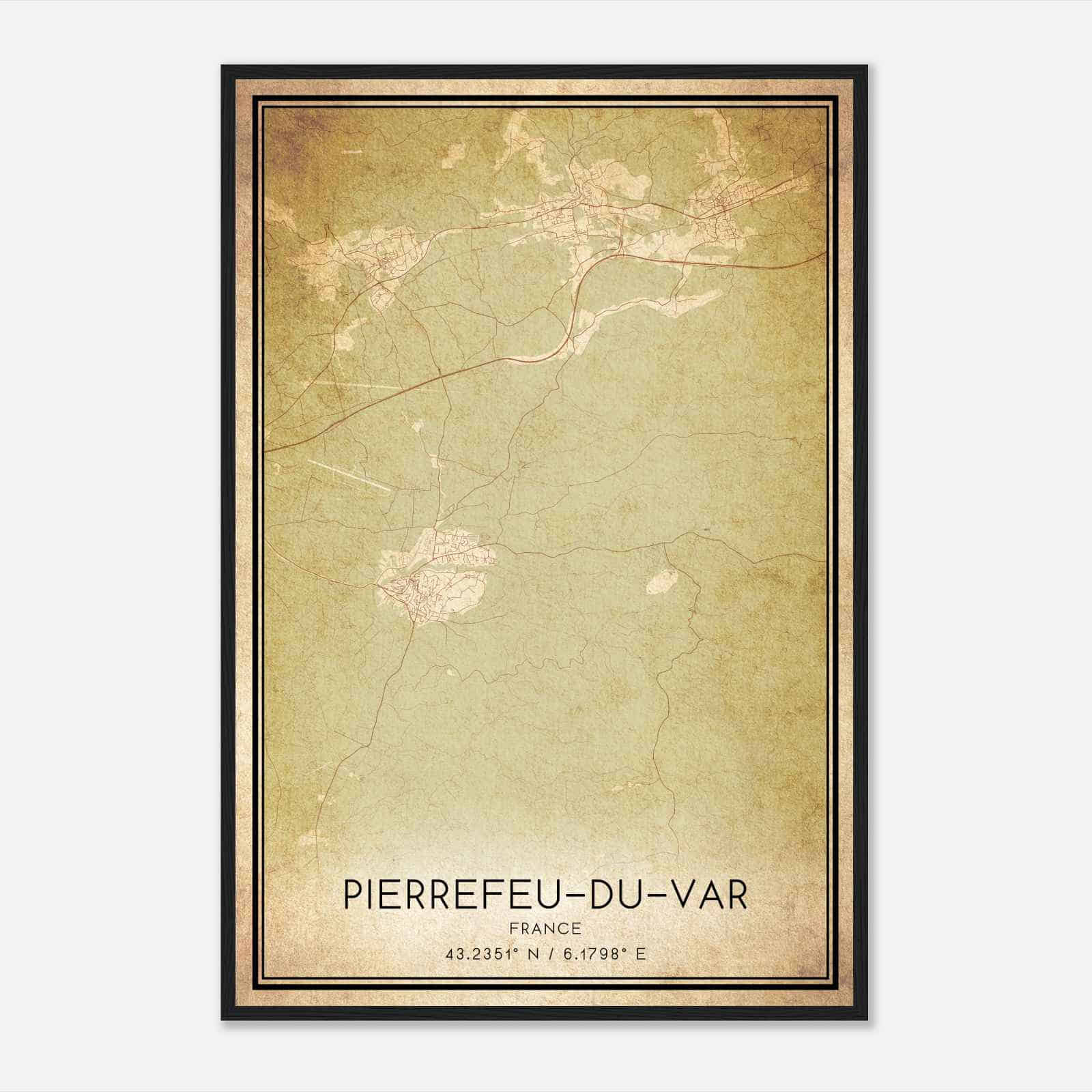 Vintage Pierrefeu-du-Var France Map Poster, Pierrefeu-du-Var City Road Wall Art Print