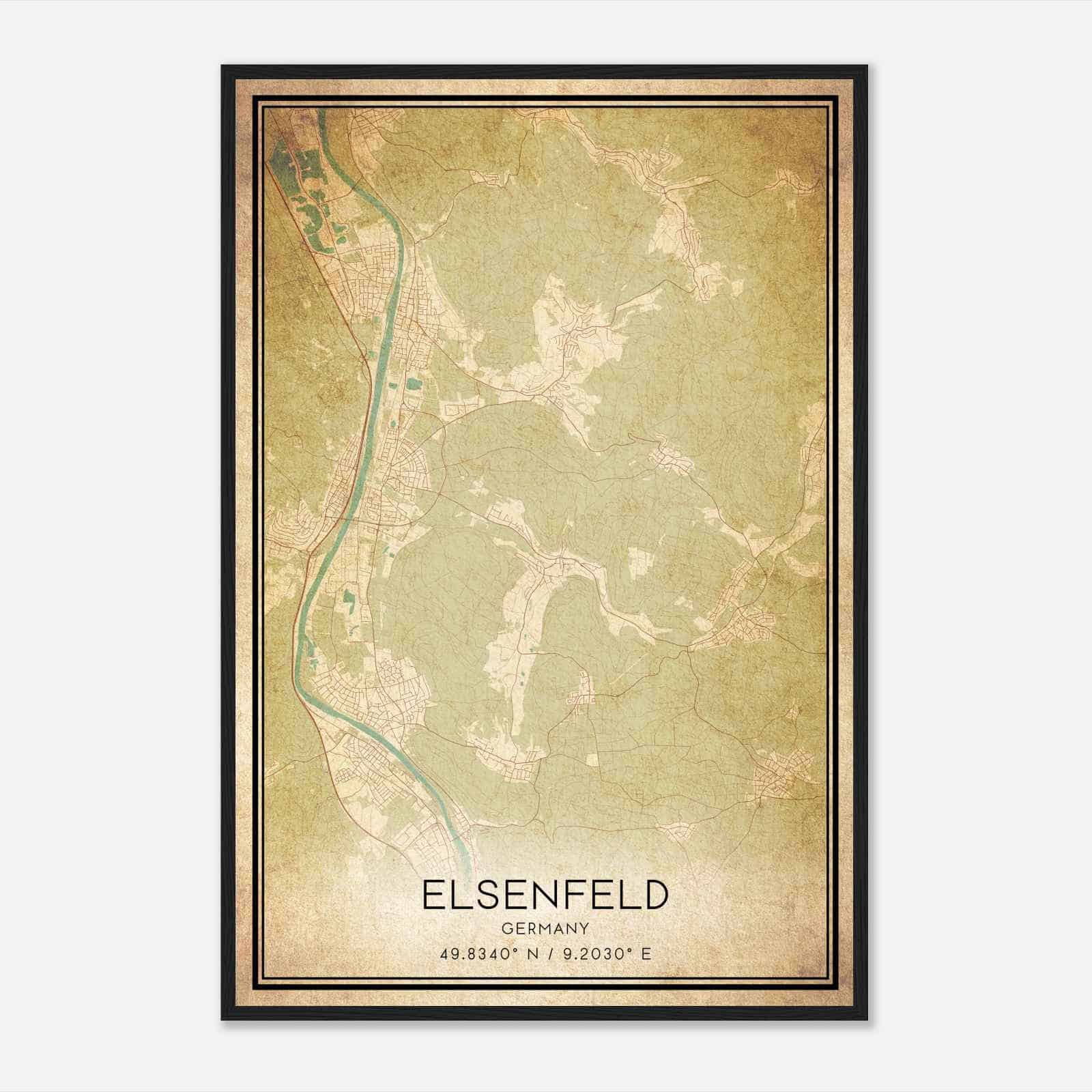 Vintage Elsenfeld Germany Map Poster, Elsenfeld City Road Wall Art Print