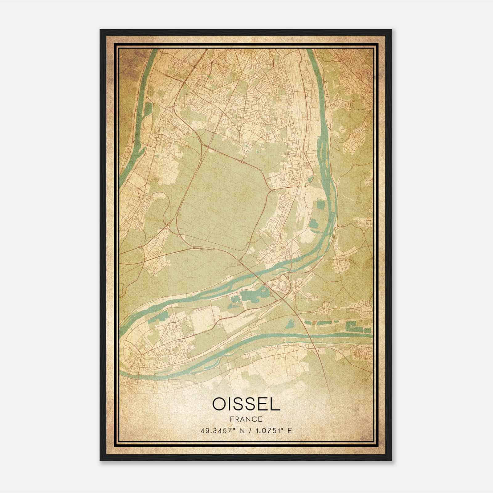 Vintage Oissel France Map Poster, Oissel City Road Wall Art Print