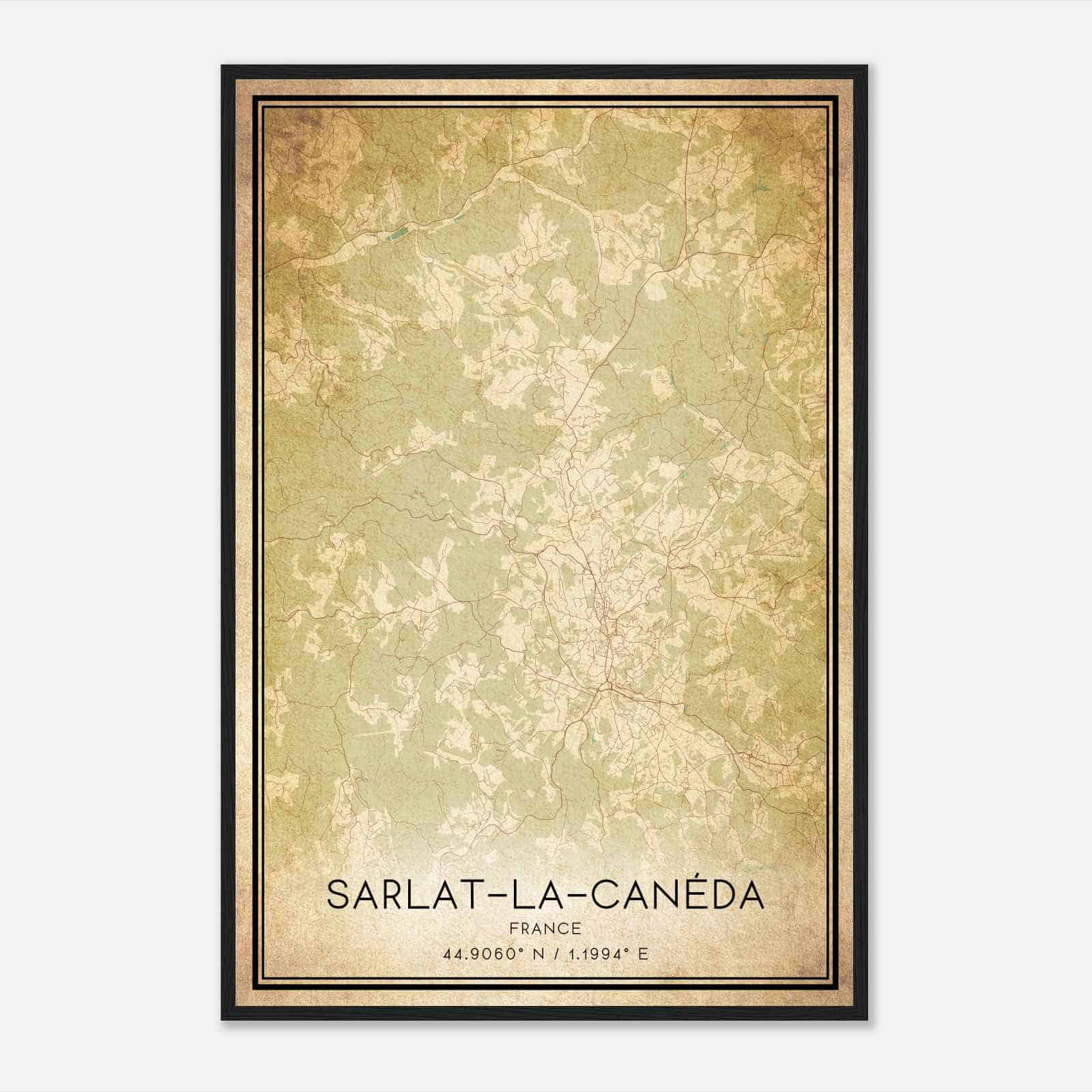 Vintage Sarlat-la-Caneda France Map Poster, Sarlat-la-Caneda City Road Wall Art Print