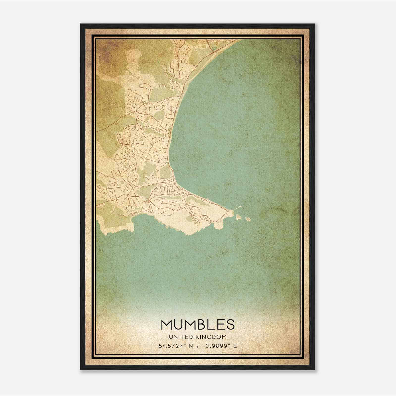 Vintage The Mumbles United Kingdom Map Poster, The Mumbles City Road Wall Art Print