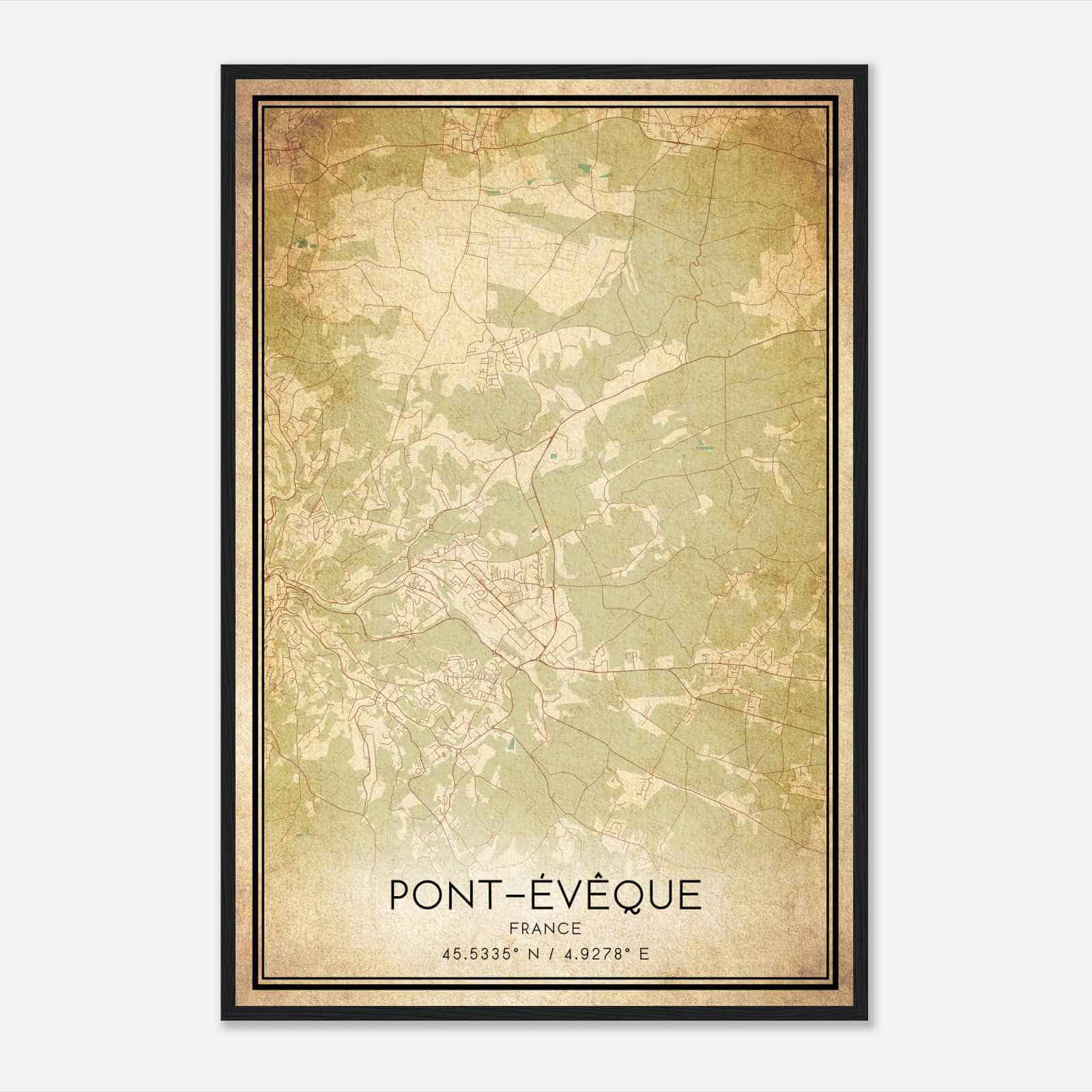 Vintage Pont-Eveque France Map Poster, Pont-Eveque City Road Wall Art Print