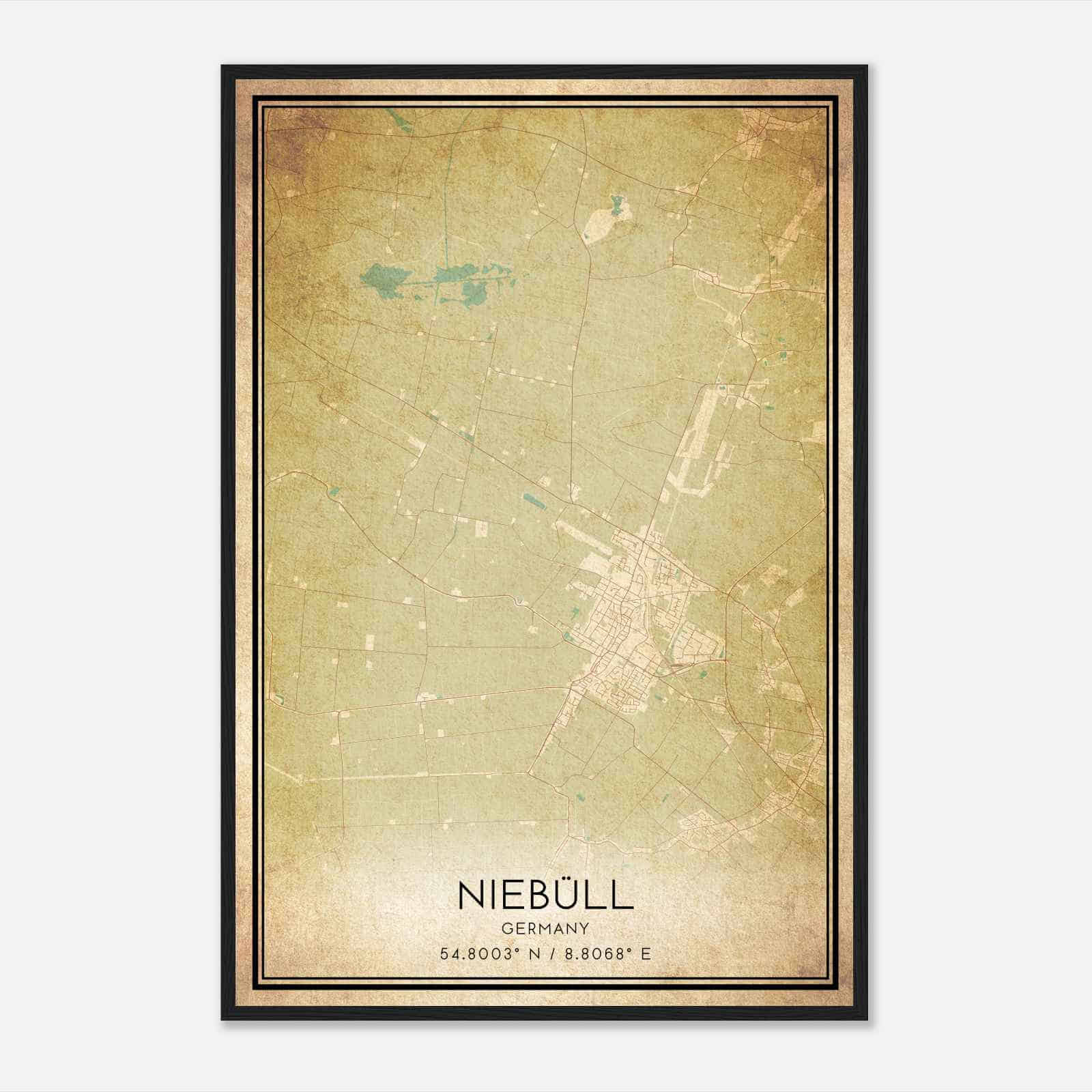Vintage Niebull Germany Map Poster, Niebull City Road Wall Art Print