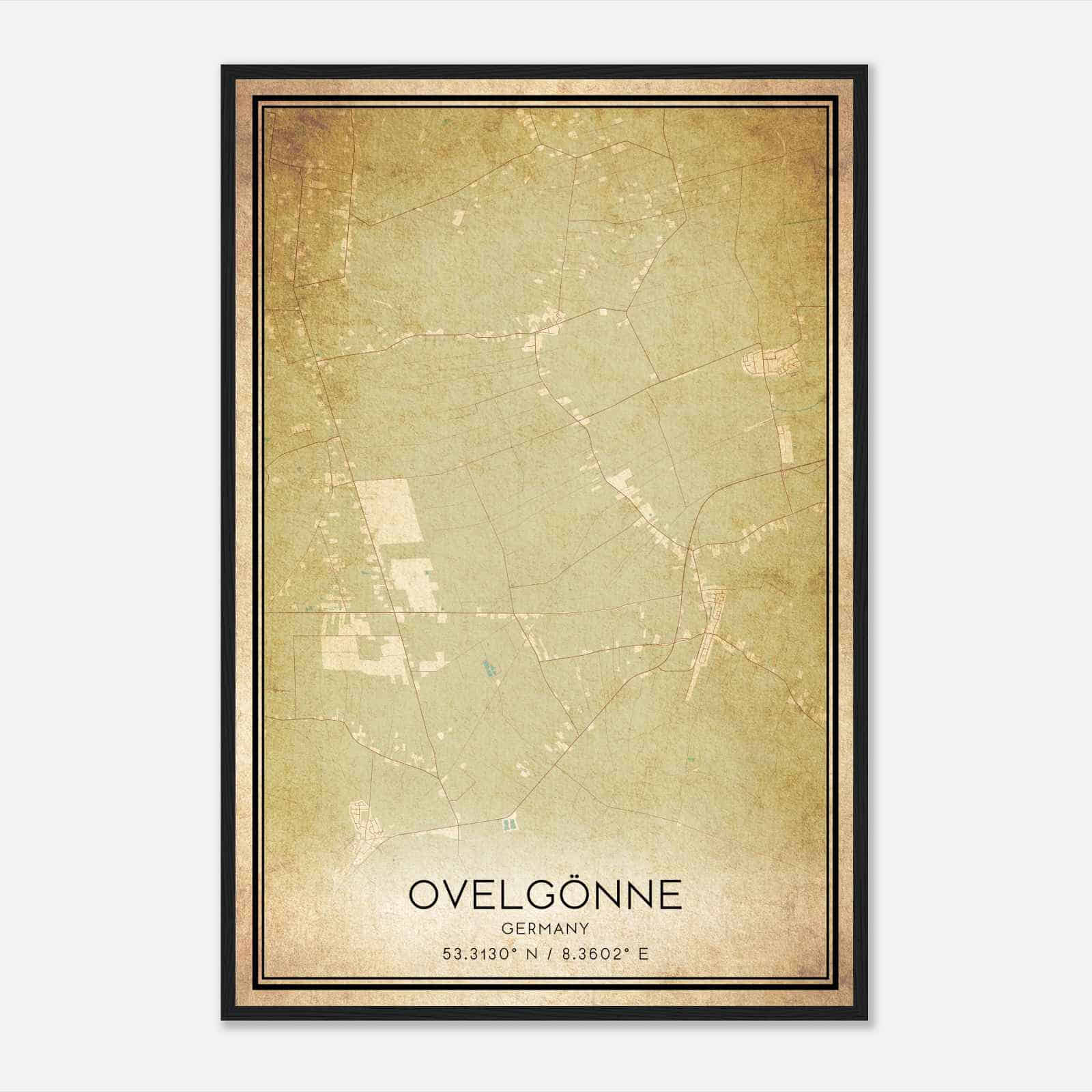 Vintage Ovelgonne Germany Map Poster, Ovelgonne City Road Wall Art Print