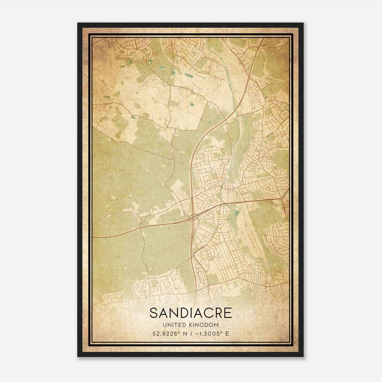 Vintage Sandiacre United Kingdom Map Poster, Sandiacre City Road Wall Art Print