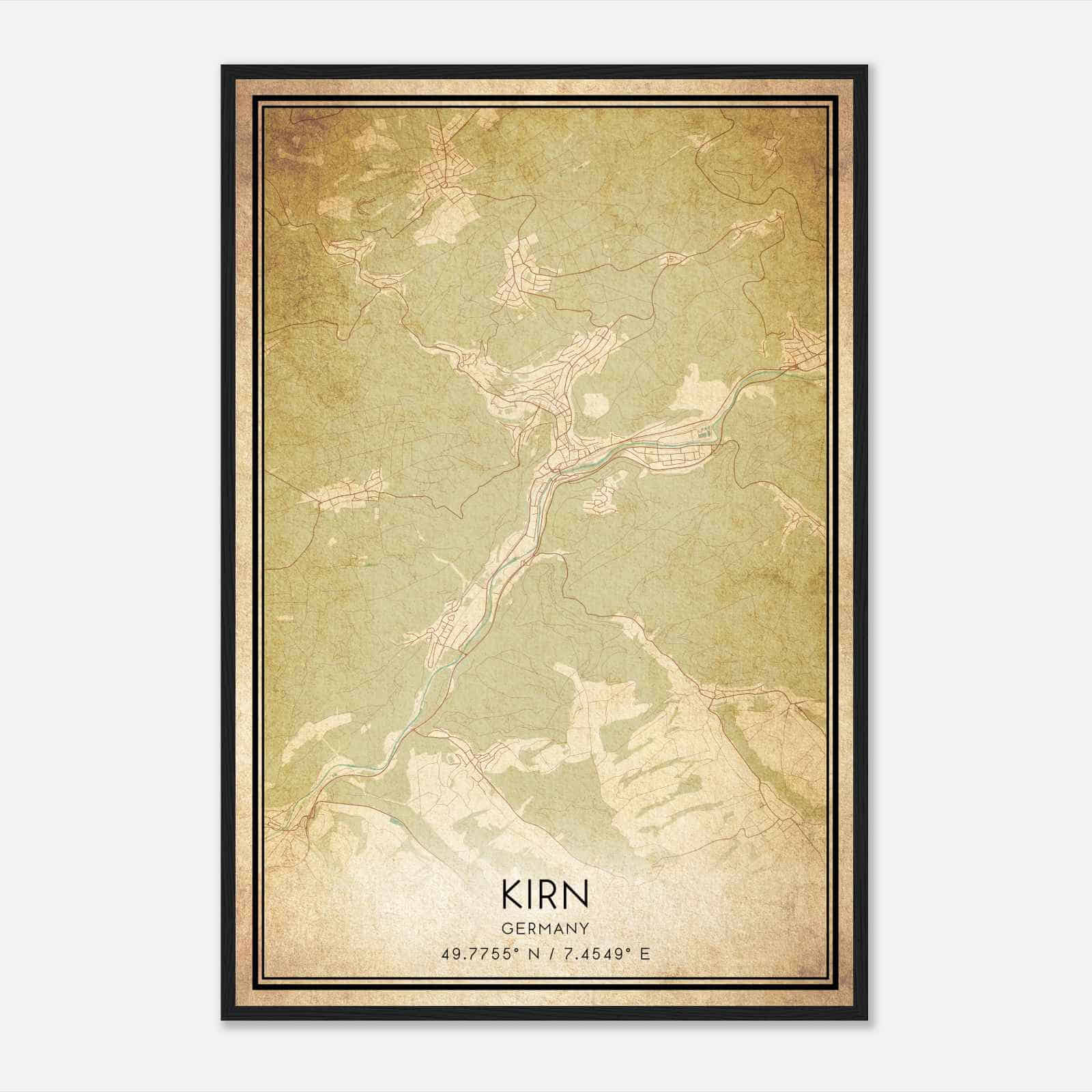 Vintage Kirn Germany Map Poster, Kirn City Road Wall Art Print