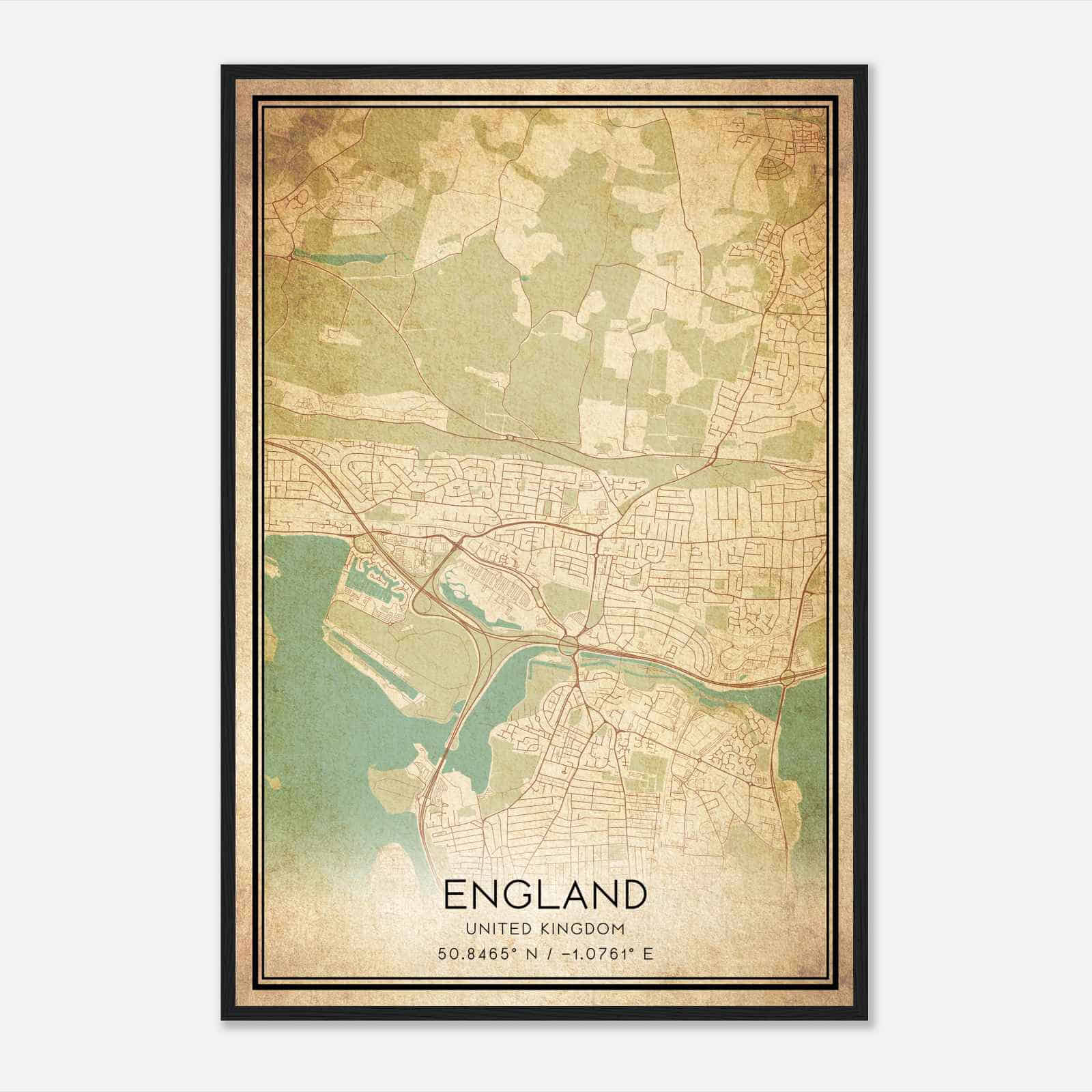 Vintage Cosham United Kingdom Map Poster, Cosham City Road Wall Art Print