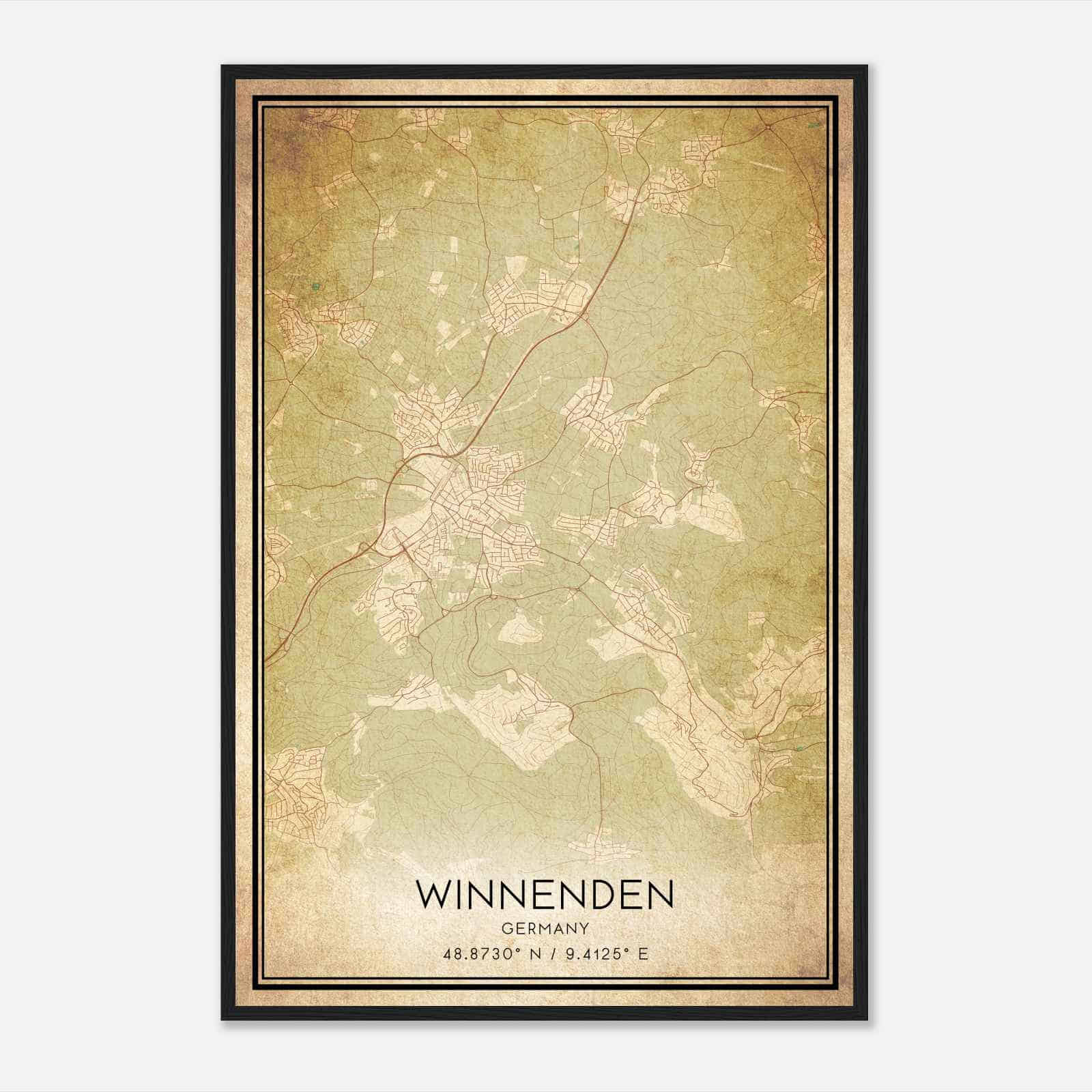 Vintage Winnenden Germany Map Poster, Winnenden City Road Wall Art Print