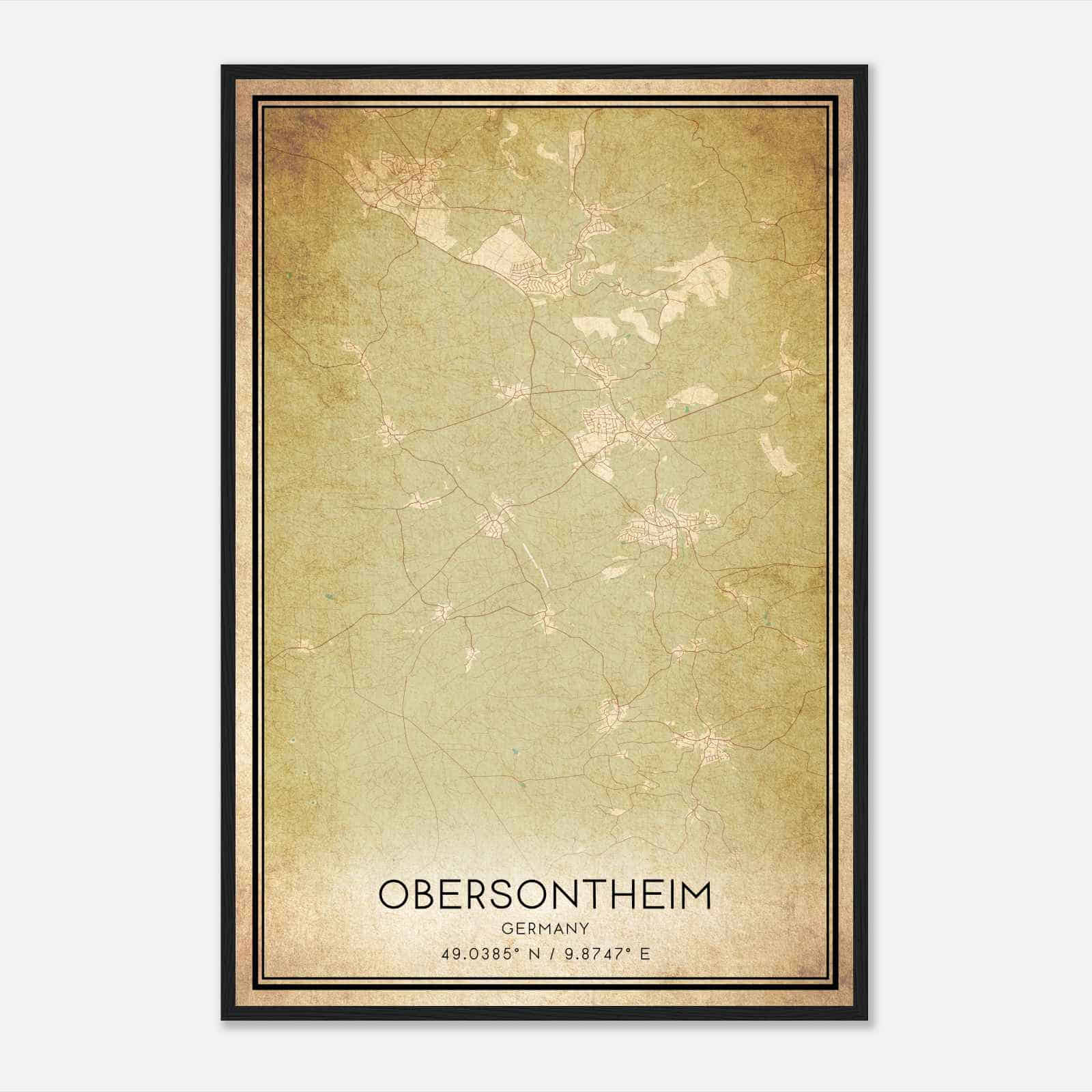 Vintage Obersontheim Germany Map Poster, Obersontheim City Road Wall Art Print