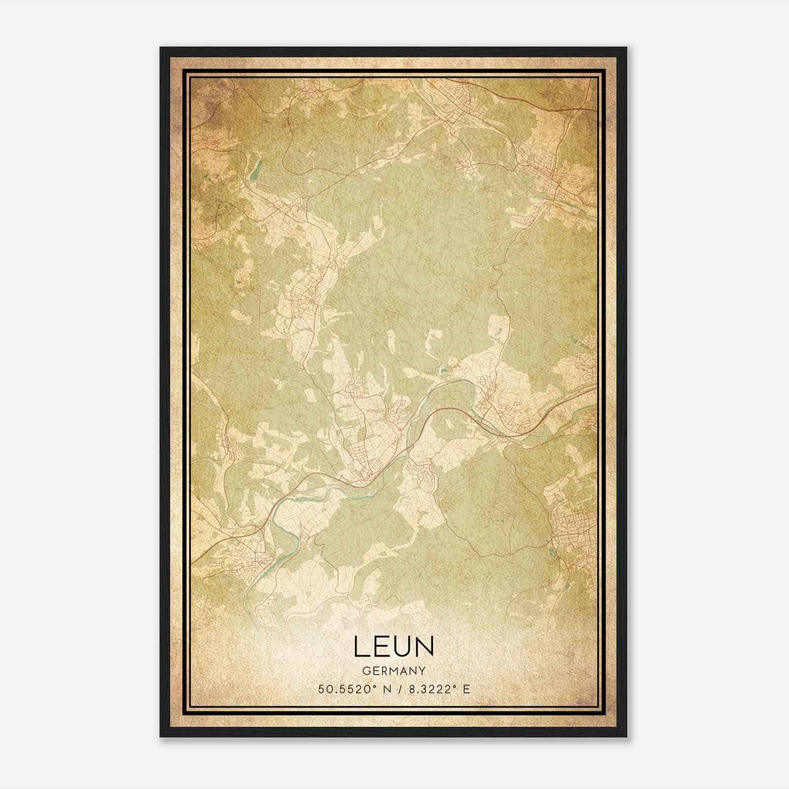 Vintage Leun Germany Map Poster, Leun City Road Wall Art Print