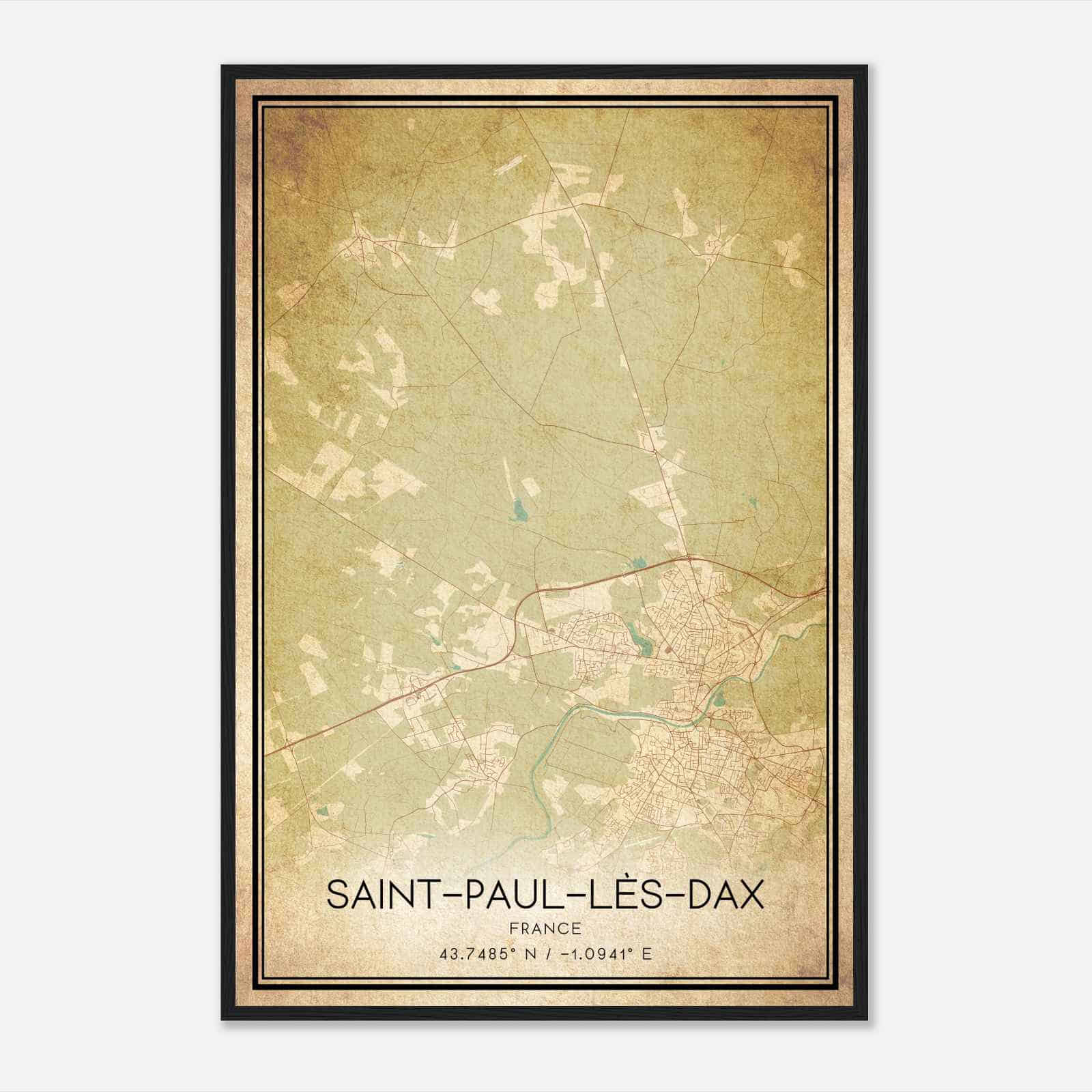 Vintage Saint-Paul-les-Dax France Map Poster, Saint-Paul-les-Dax City Road Wall Art Print