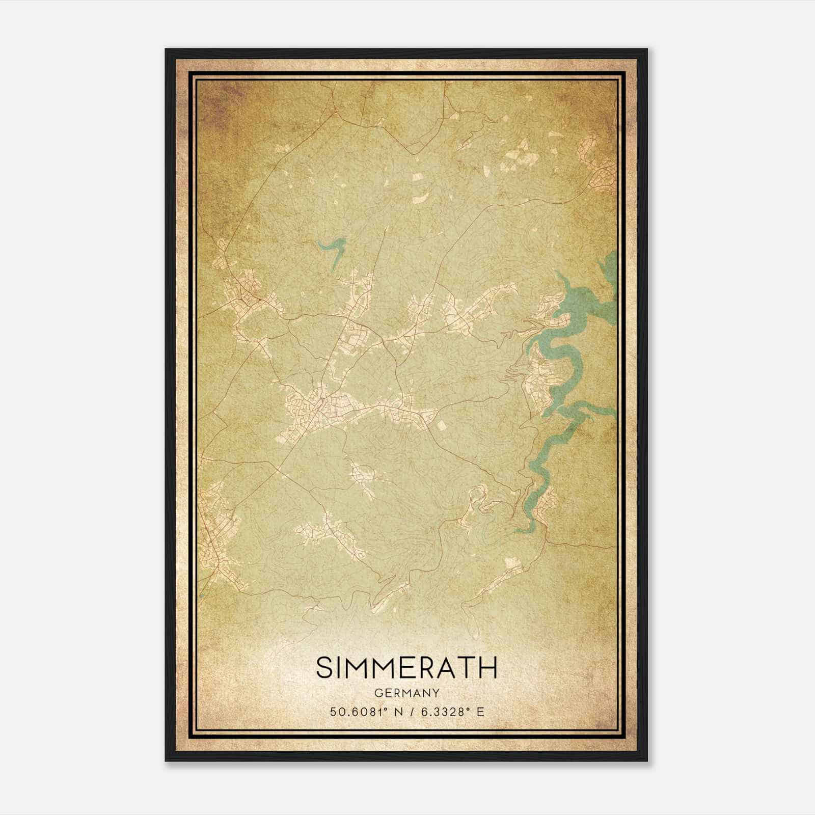 Vintage Simmerath Germany Map Poster, Simmerath City Road Wall Art Print