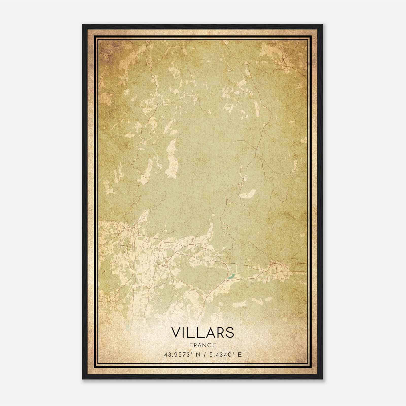 Vintage Villars France Map Poster, Villars City Road Wall Art Print