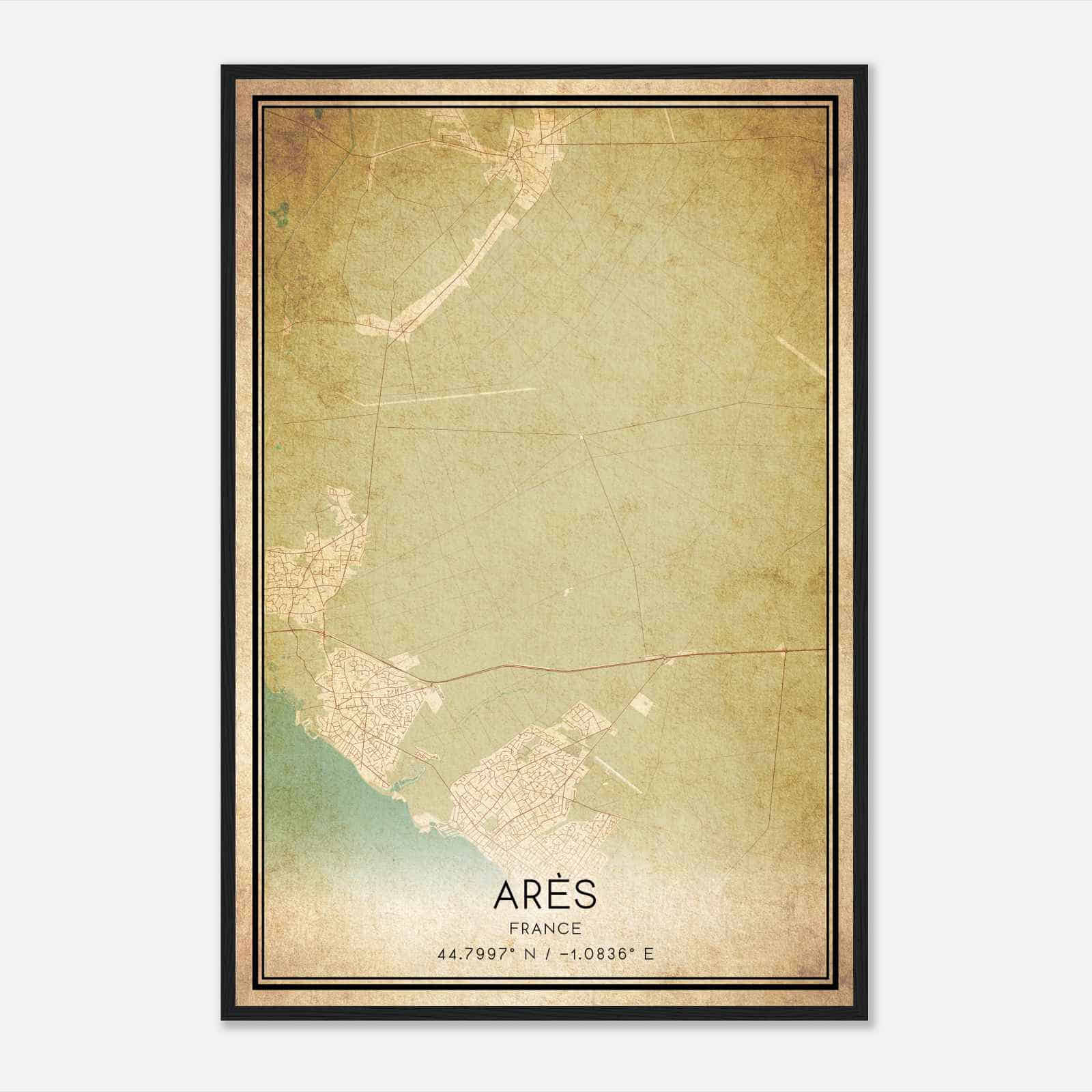 Vintage Ares France Map Poster, Ares City Road Wall Art Print