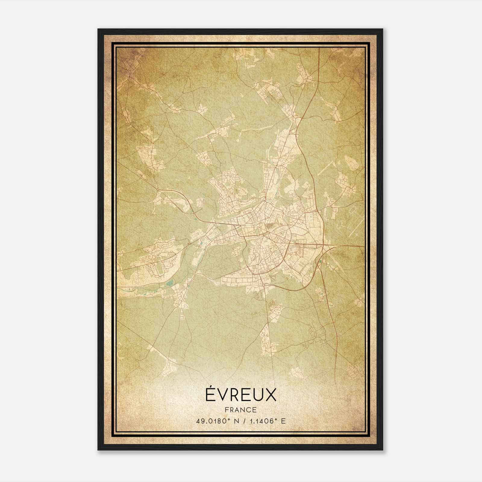 Vintage Evreux France Map Poster, Evreux City Road Wall Art Print
