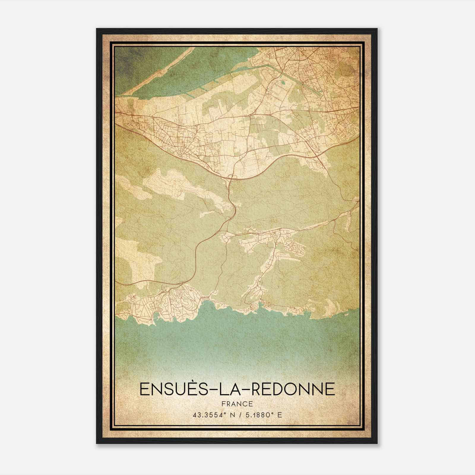 Vintage Ensues-la-Redonne France Map Poster, Ensues-la-Redonne City Road Wall Art Print