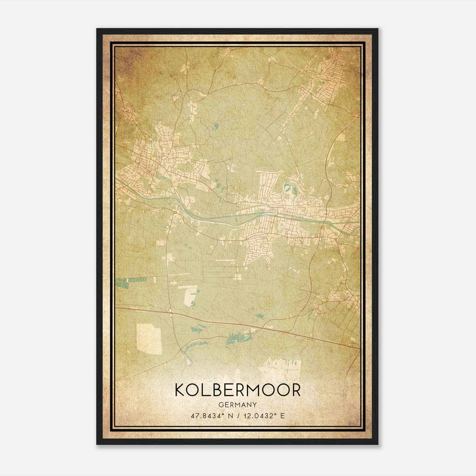 Vintage Kolbermoor Germany Map Poster, Kolbermoor City Road Wall Art Print