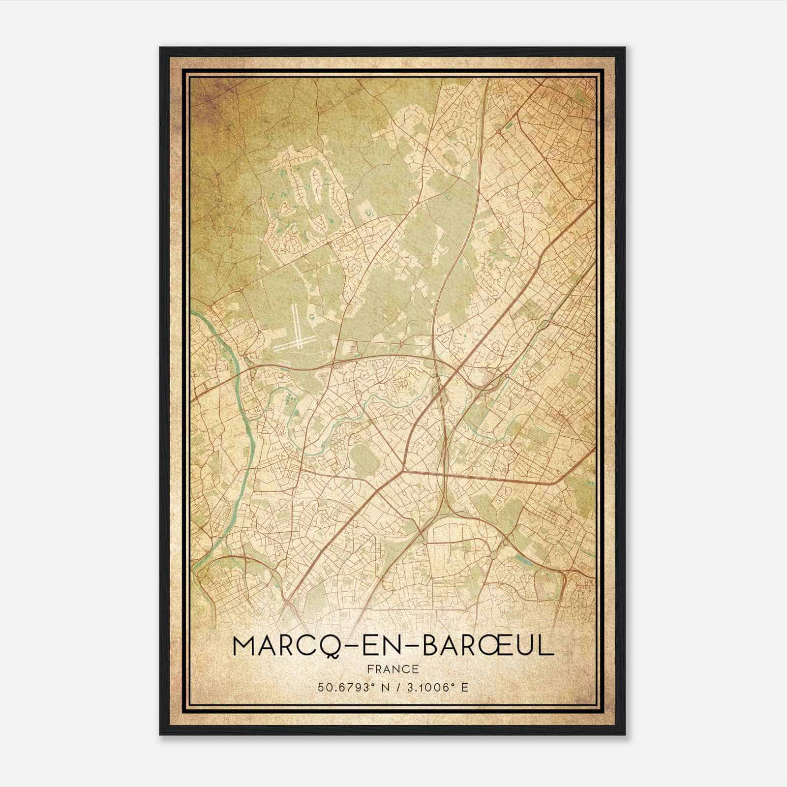 Vintage Marcq-en-Baroeul France Map Poster, Marcq-en-Baroeul City Road Wall Art Print