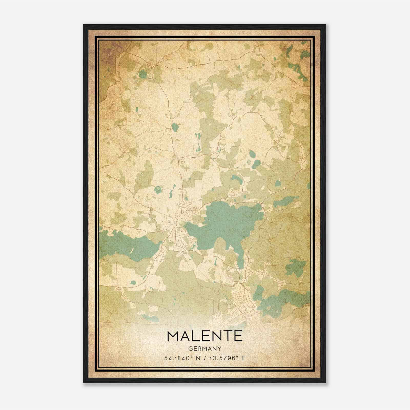 Vintage Malente Germany Map Poster, Malente City Road Wall Art Print