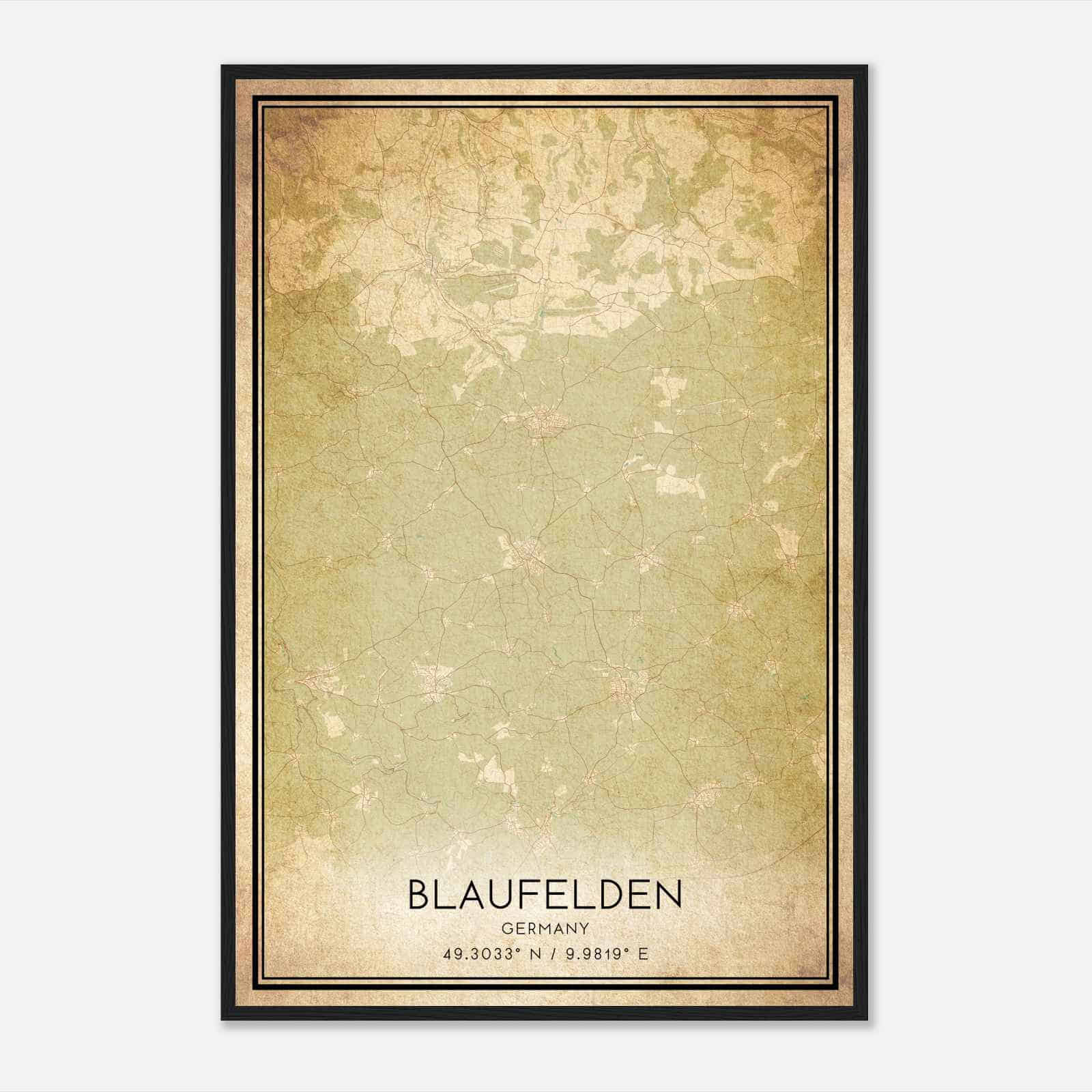 Vintage Blaufelden Germany Map Poster, Blaufelden City Road Wall Art Print