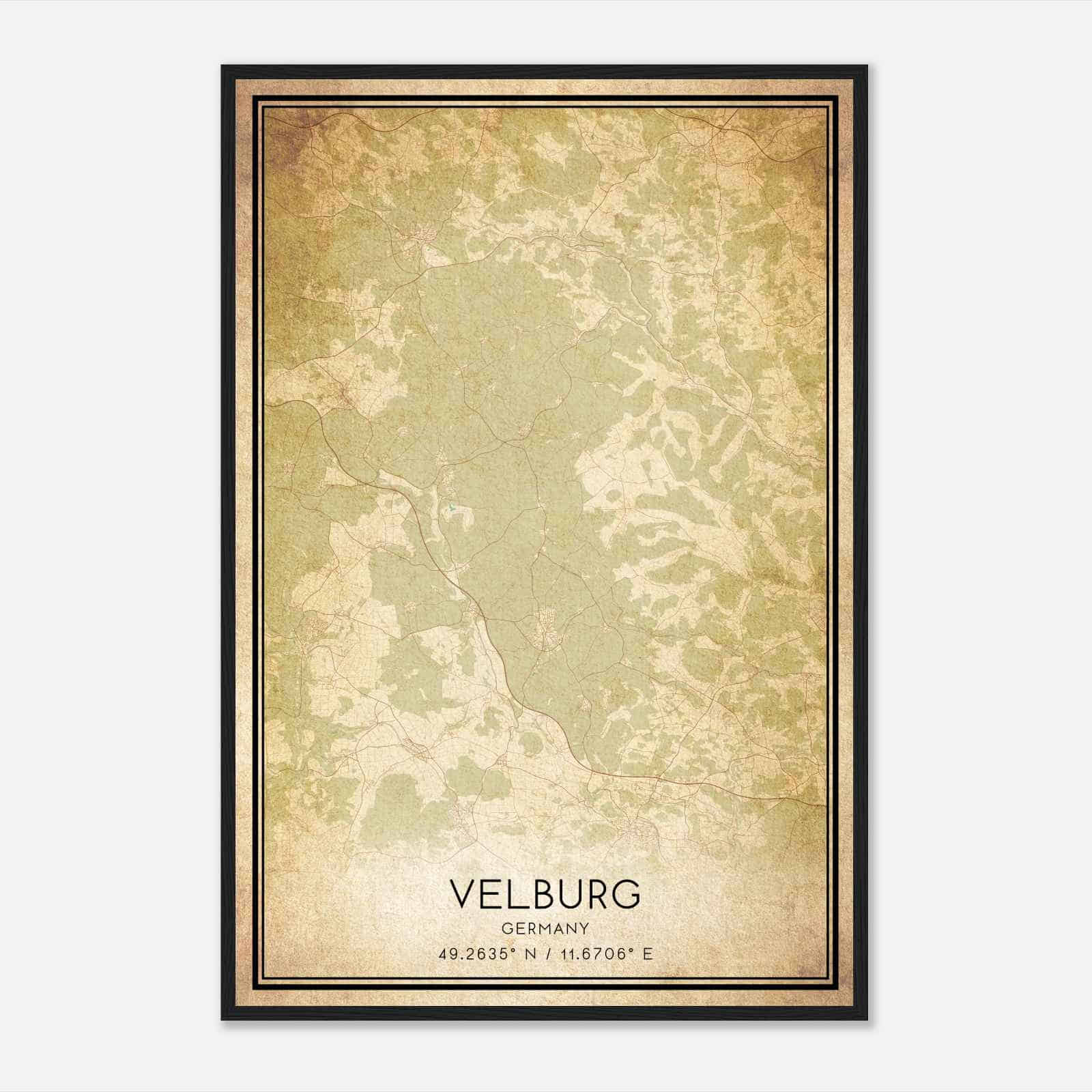 Vintage Velburg Germany Map Poster, Velburg City Road Wall Art Print