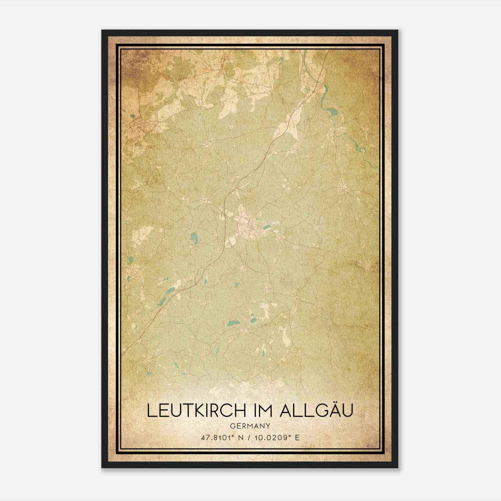 Vintage Leutkirch im Allgau Germany Map Poster, Leutkirch im Allgau City Road Wall Art Print