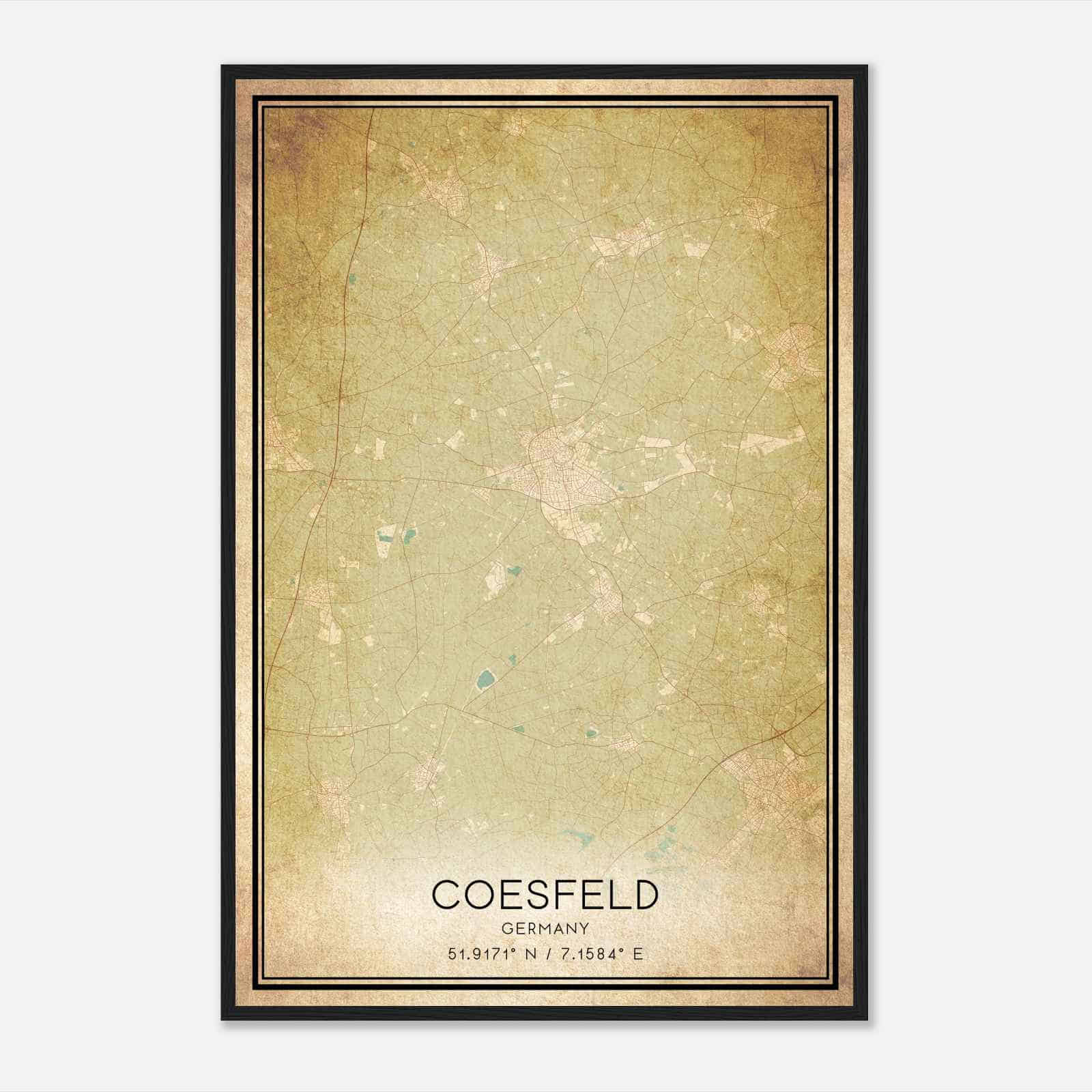 Vintage Coesfeld Germany Map Poster, Coesfeld City Road Wall Art Print