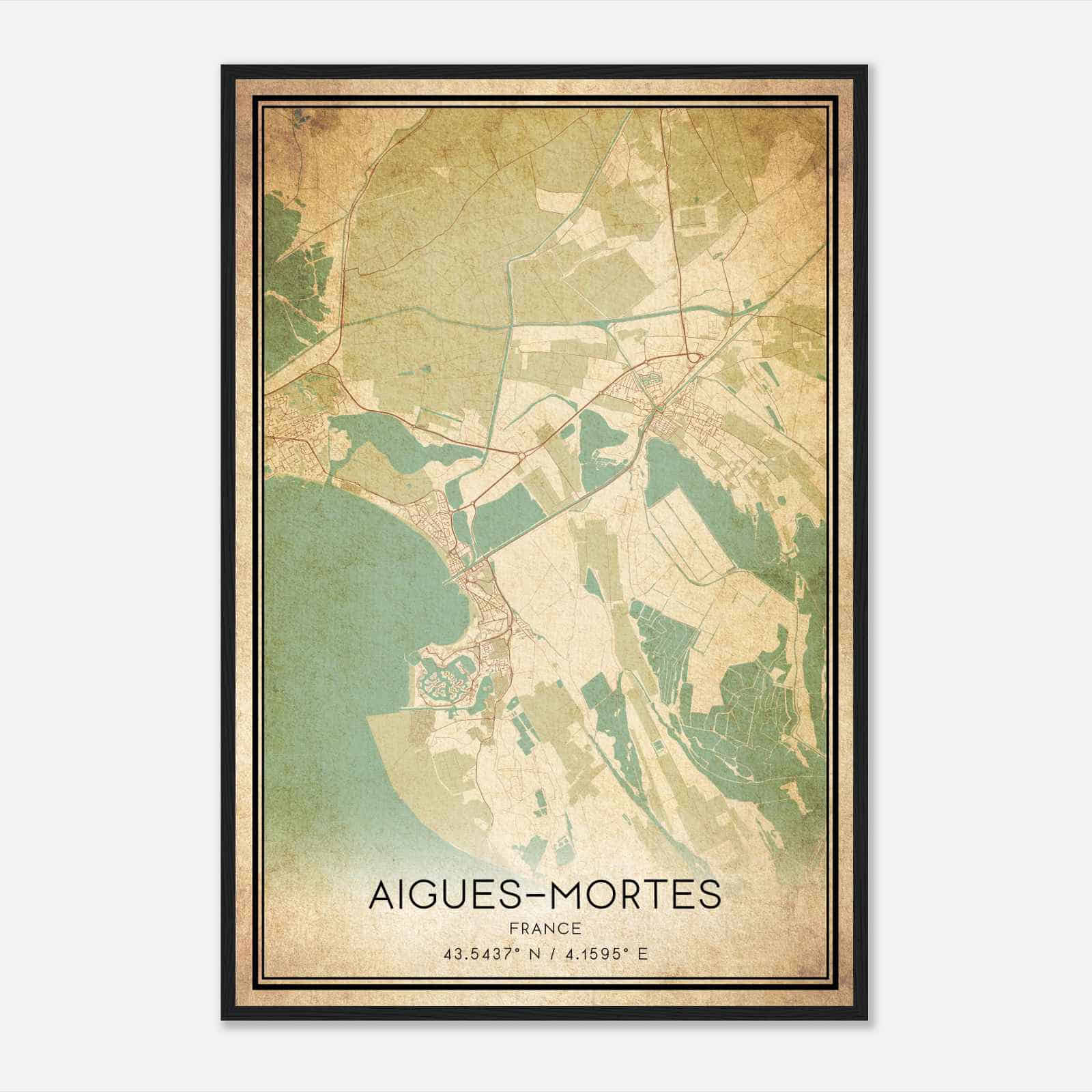 Vintage Aigues-Mortes France Map Poster, Aigues-Mortes City Road Wall Art Print