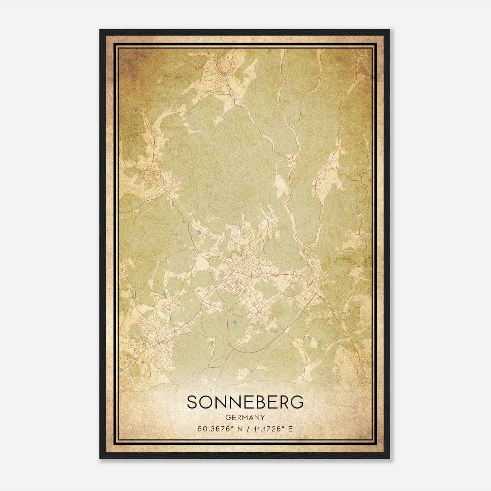 Vintage Sonneberg Germany Map Poster, Sonneberg City Road Wall Art Print