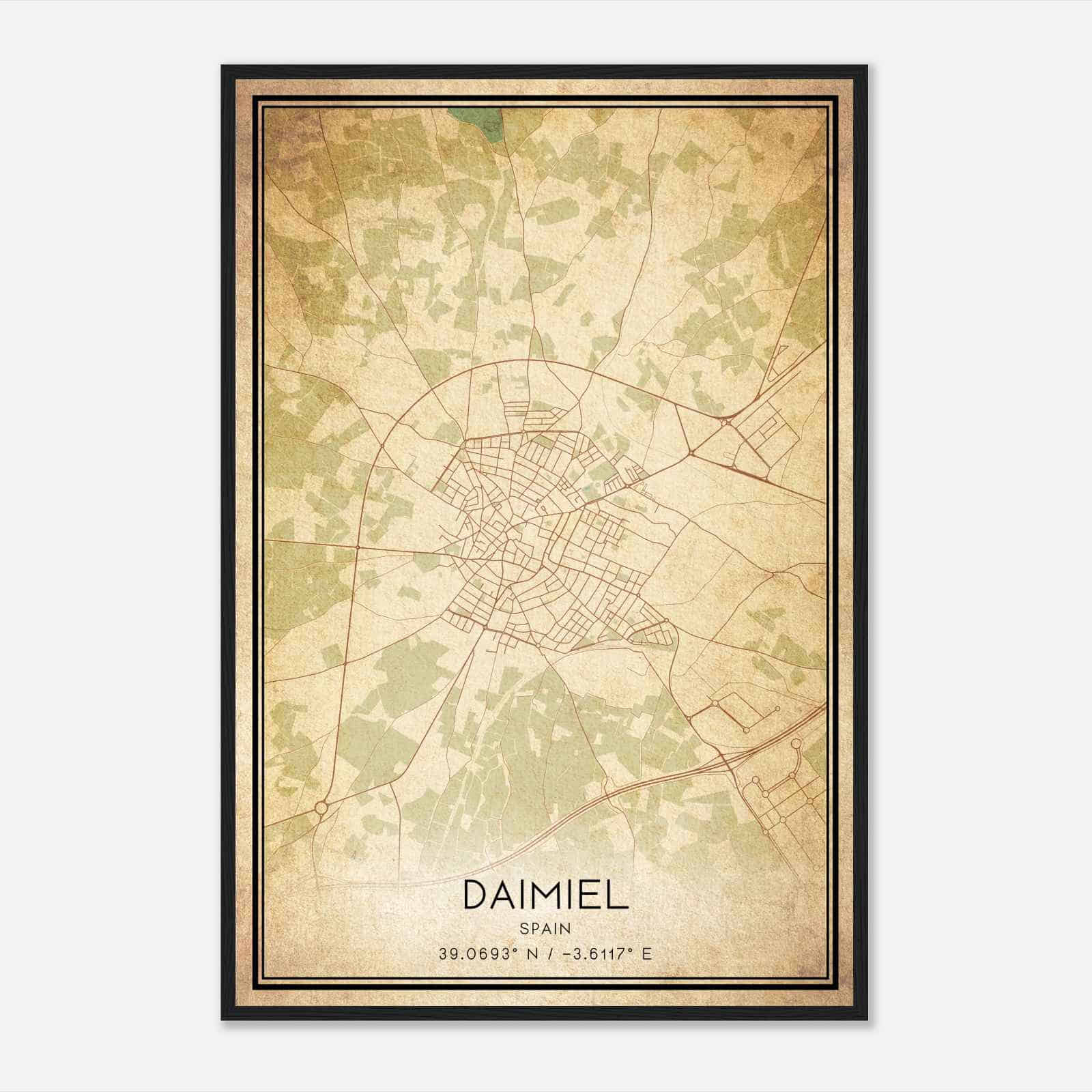 Vintage Daimiel Spain Map Poster, Daimiel City Road Wall Art Print Vintage Daimiel Spain Map Poster, Daimiel City Road Wall Art Print