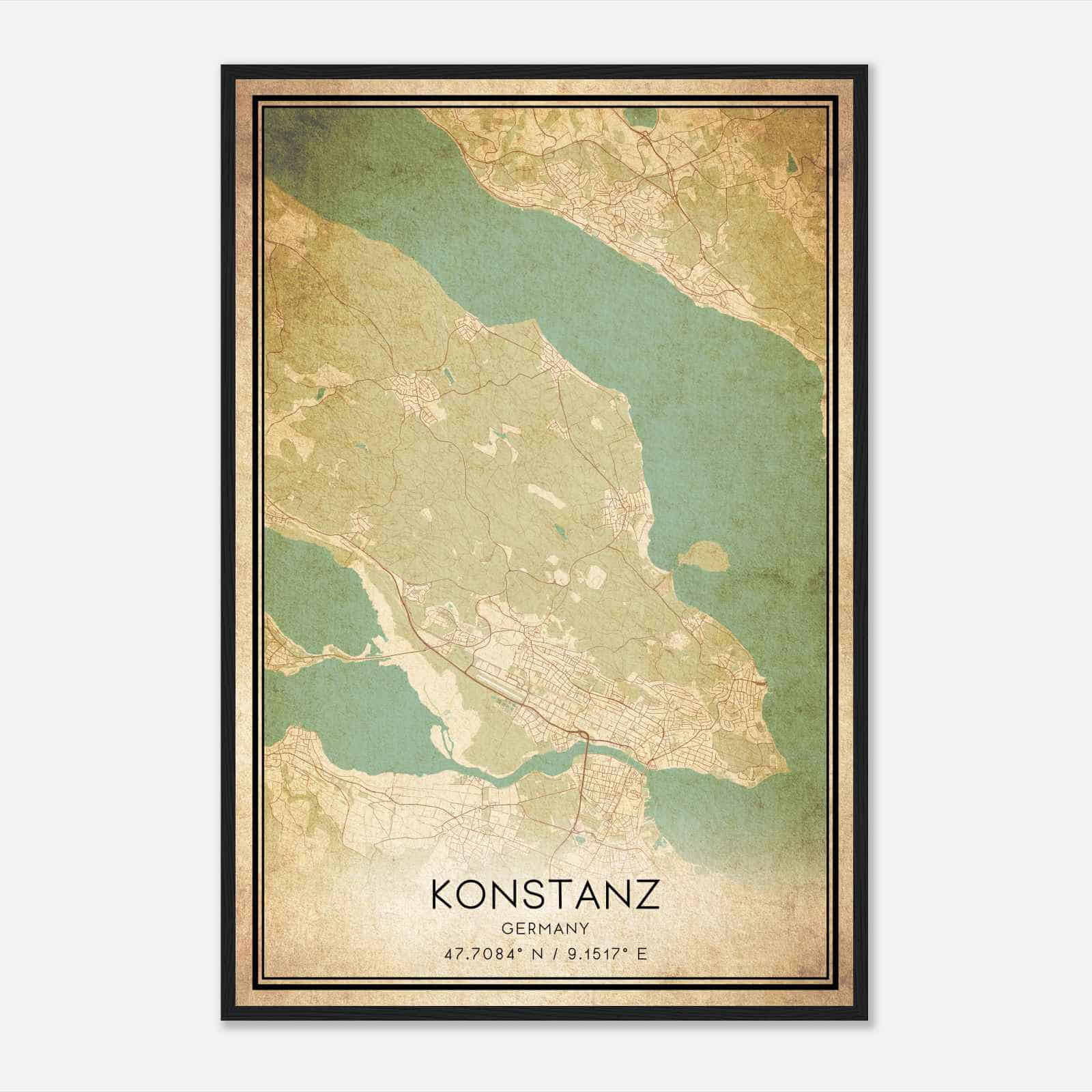 Vintage Konstanz Germany Map Poster, Konstanz City Road Wall Art Print
