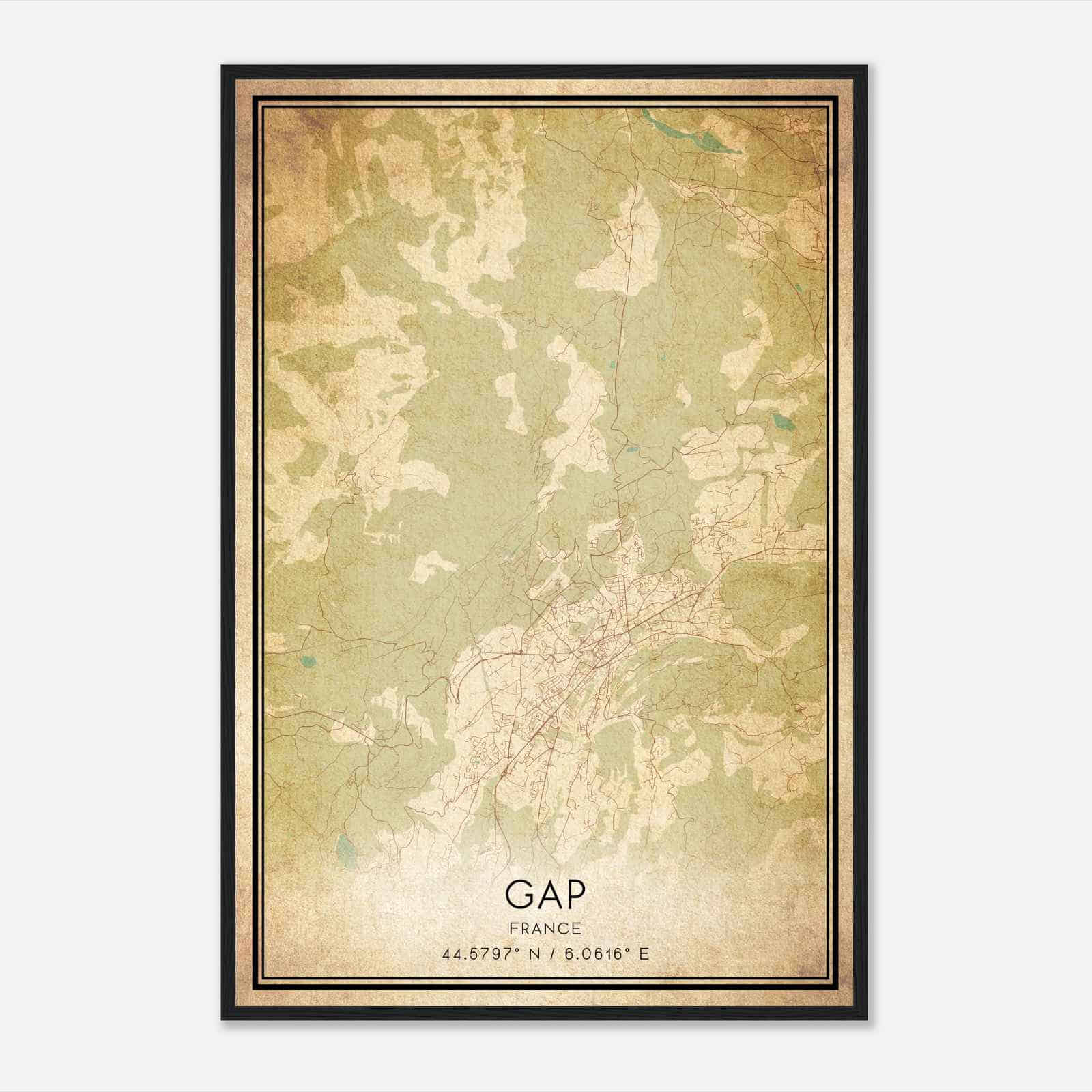 Vintage Gap France Map Poster, Gap City Road Wall Art Print