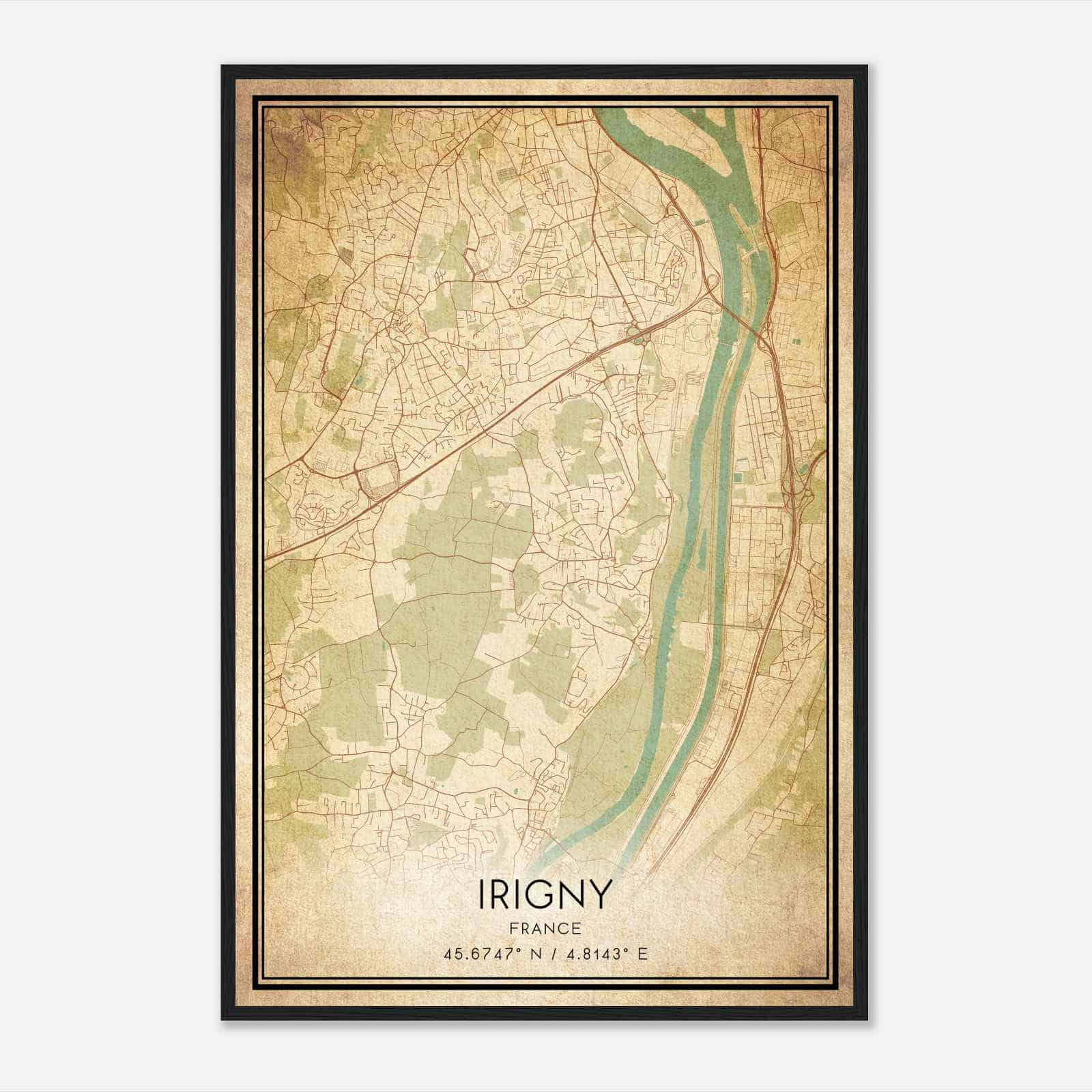 Vintage Irigny France Map Poster, Irigny City Road Wall Art Print