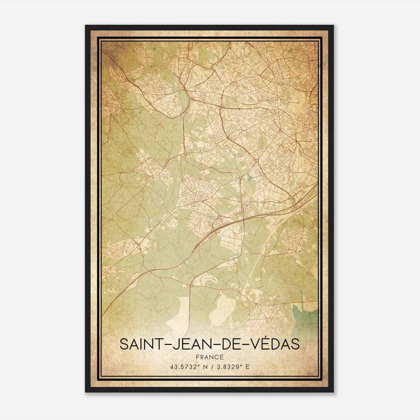 Vintage Saint-Jean-de-Vedas France Map Poster, Saint-Jean-de-Vedas City Road Wall Art Print