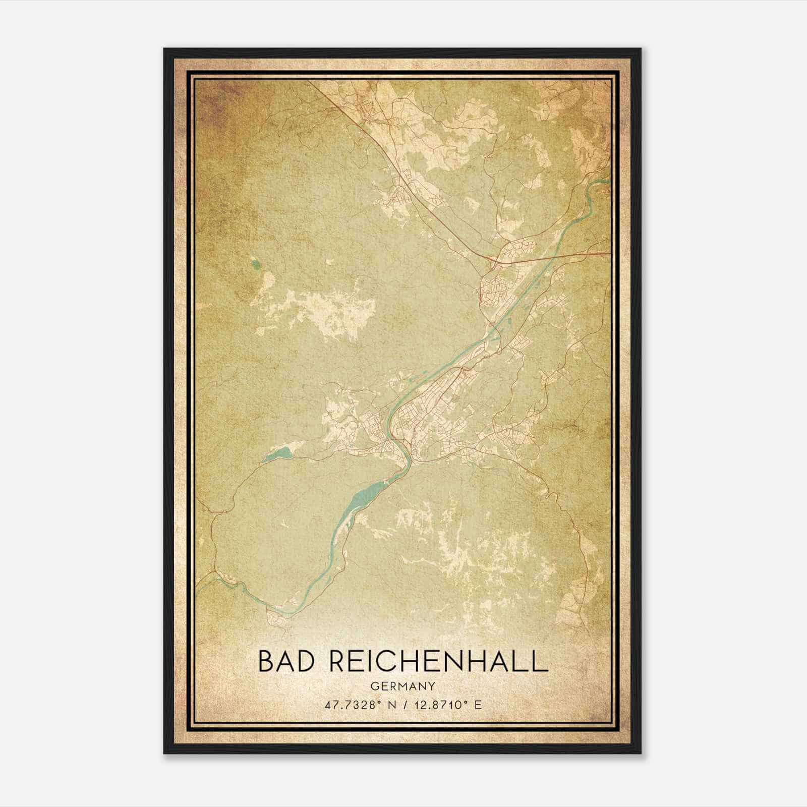 Vintage Bad Reichenhall Germany Map Poster, Bad Reichenhall City Road Wall Art Print