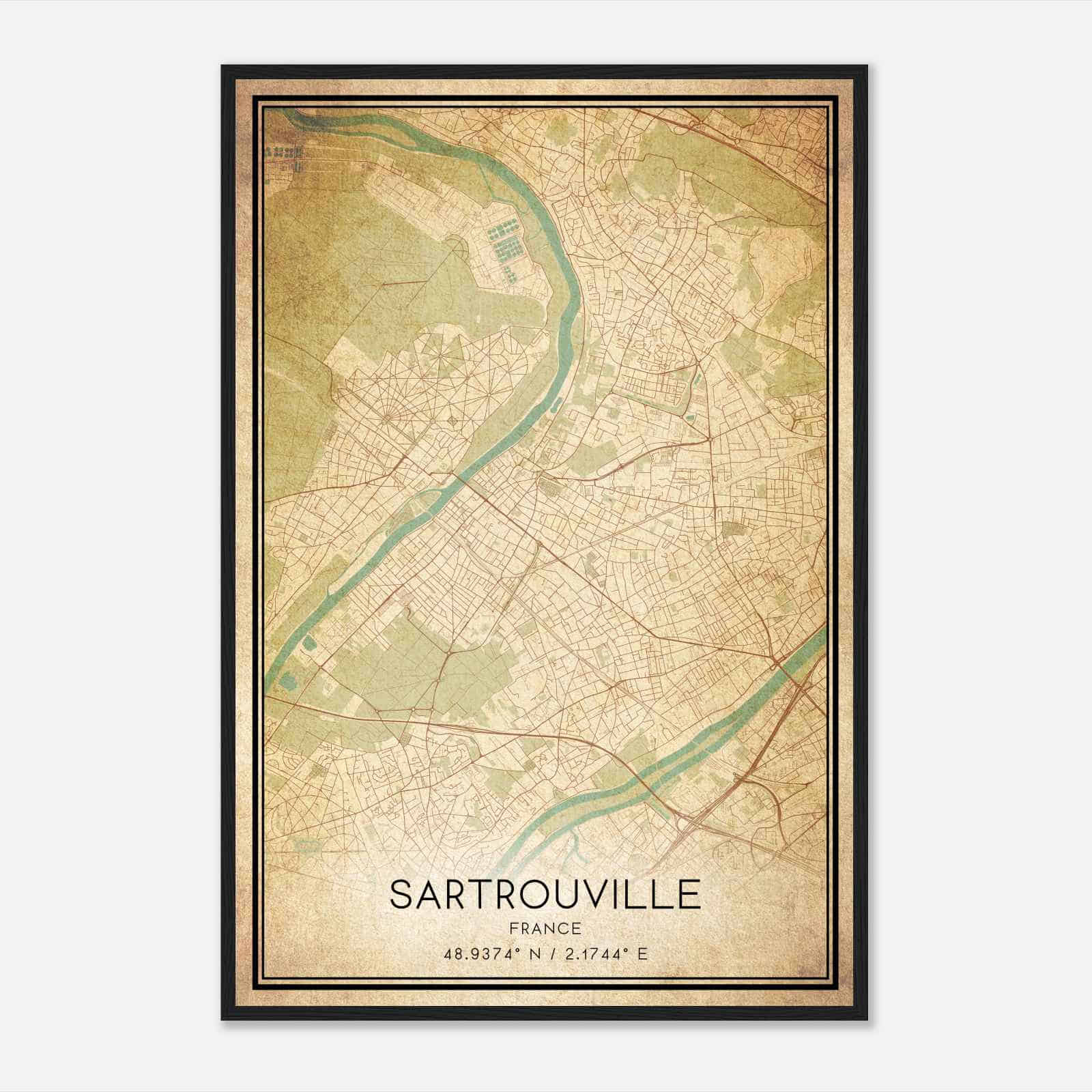 Vintage Sartrouville France Map Poster, Sartrouville City Road Wall Art Print
