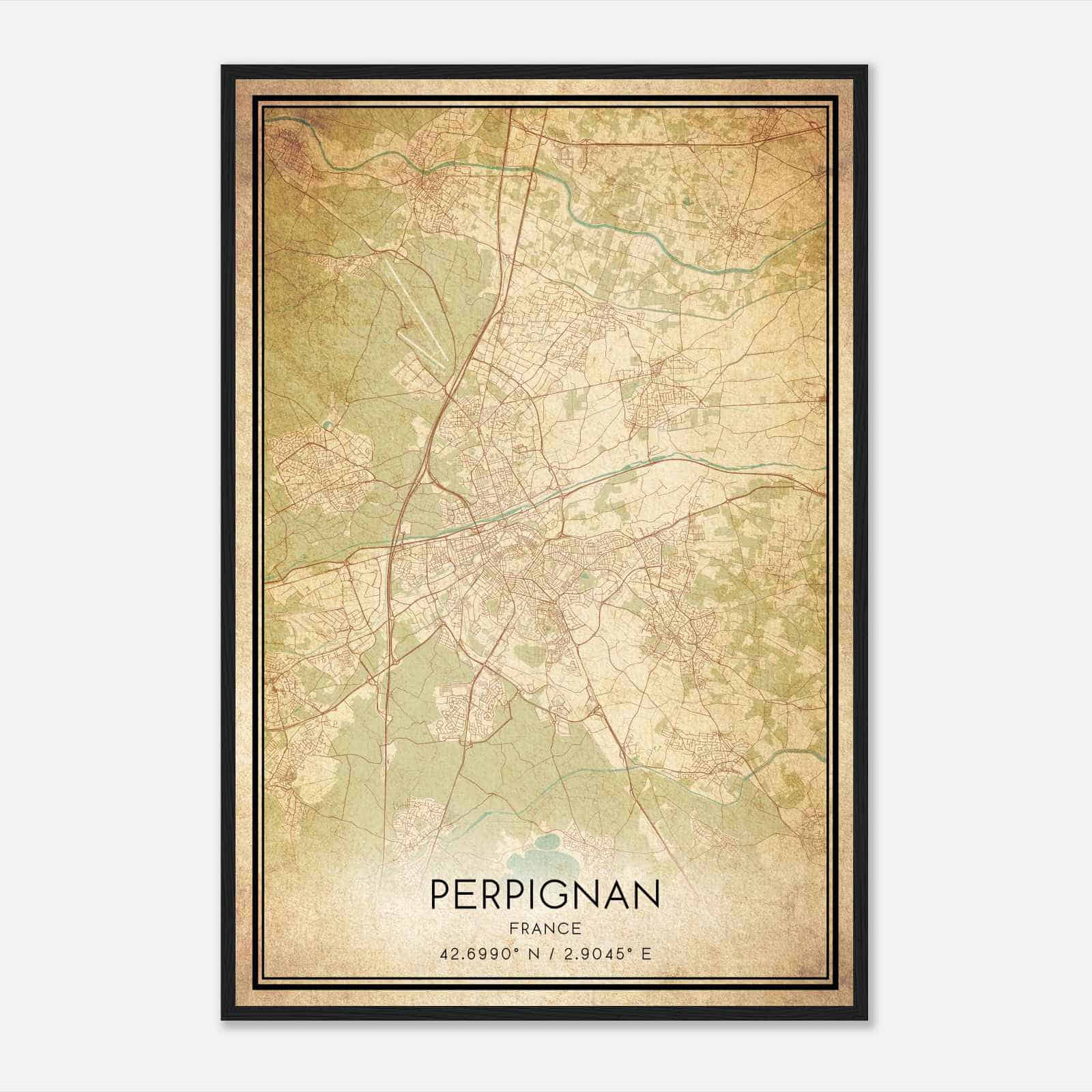 Vintage Perpignan France Map Poster, Perpignan City Road Wall Art Print