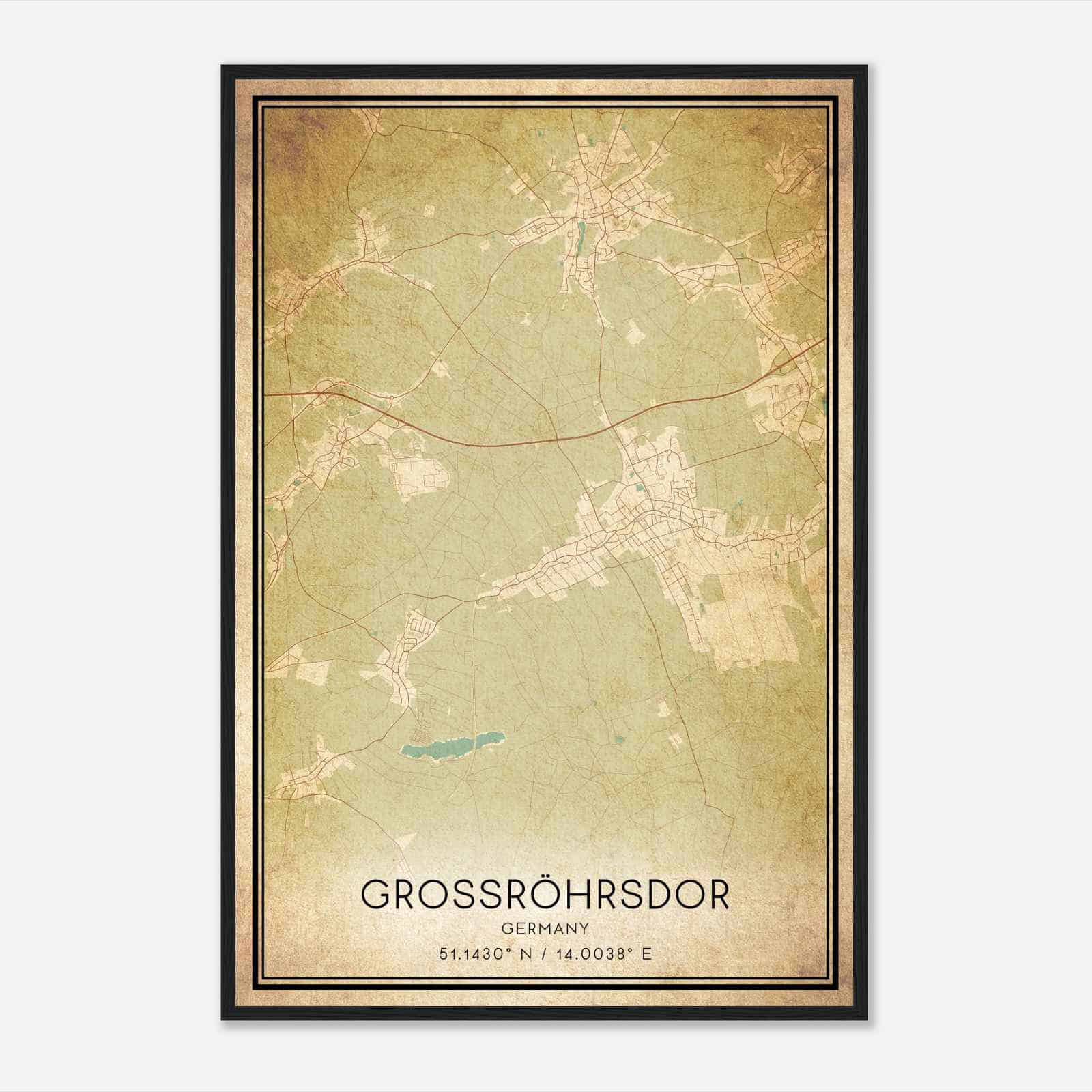 Vintage Grossrohrsdorf Germany Map Poster, Grossrohrsdorf City Road Wall Art Print