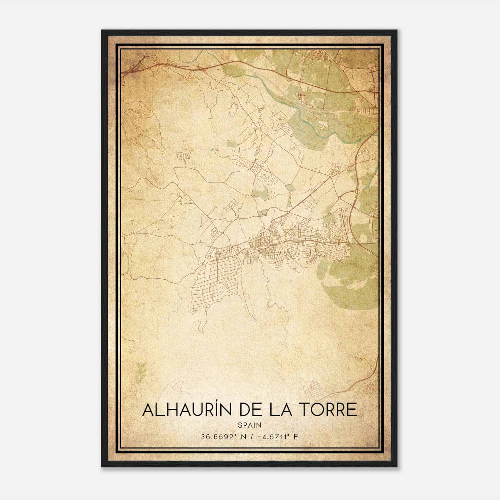 Vintage Alhaurin de la Torre Spain Map Poster, Alhaurin de la Torre City Road Wall Art Print