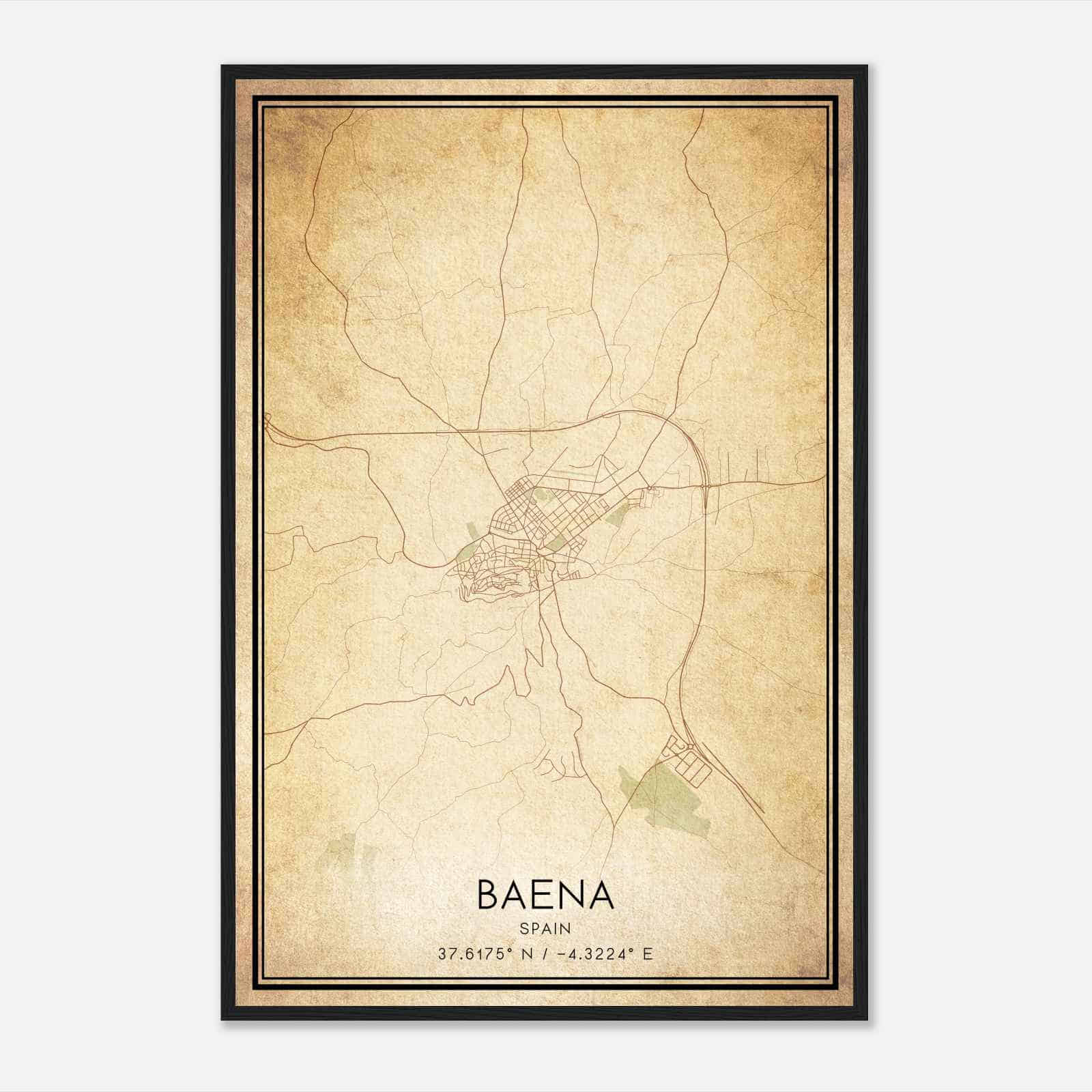 Vintage Baena Spain Map Poster, Baena City Road Wall Art Print