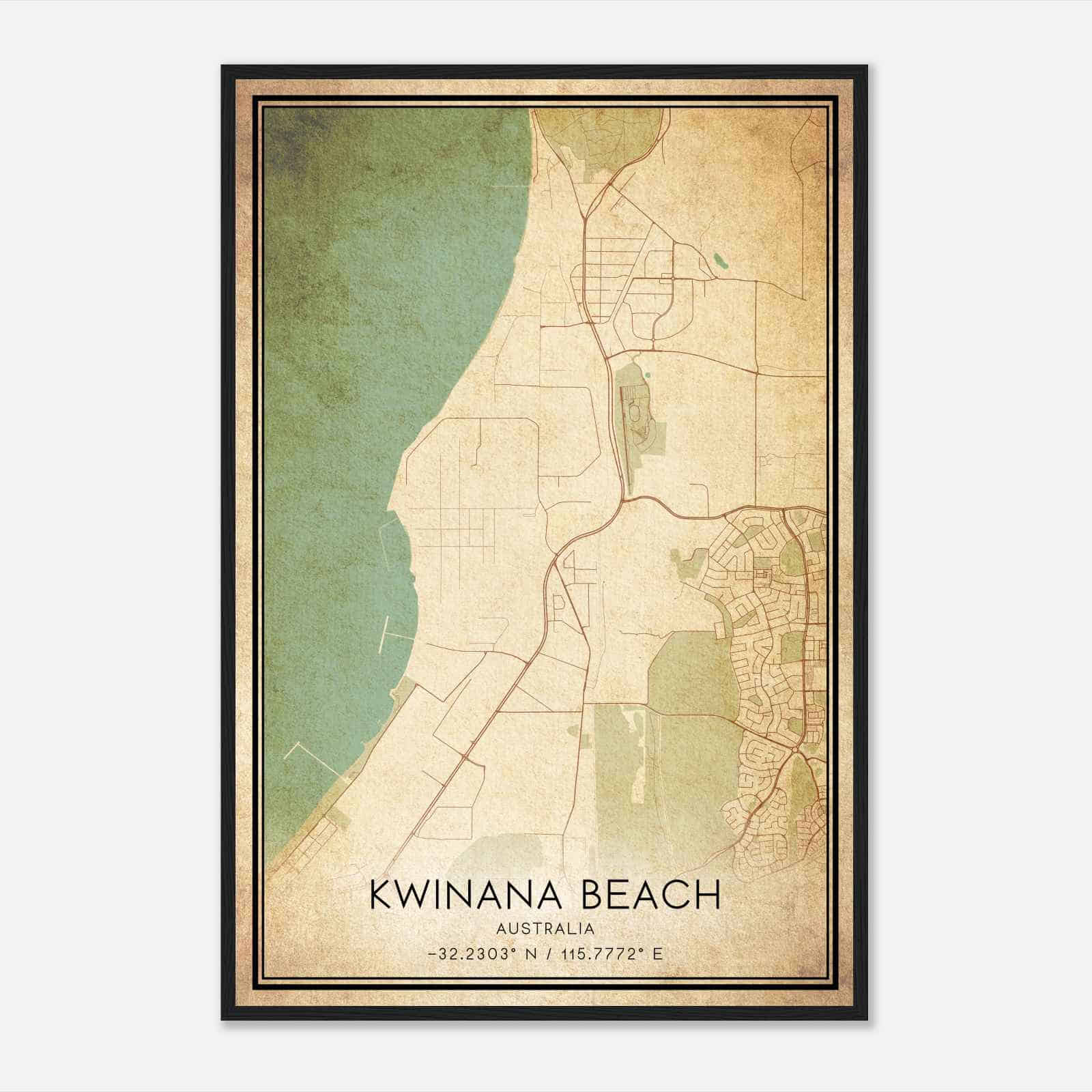 Vintage Kwinana Australia Map Poster, Kwinana City Road Wall Art Print