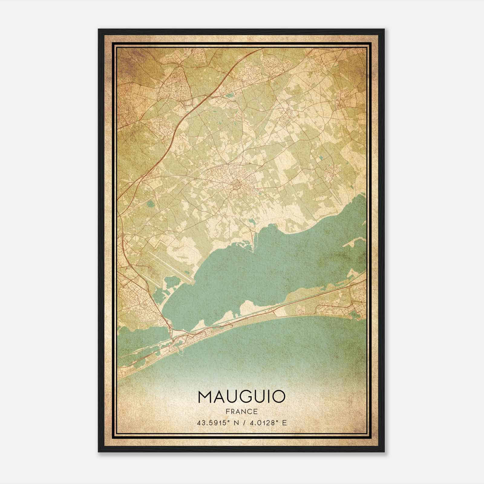 Vintage Mauguio France Map Poster, Mauguio City Road Wall Art Print
