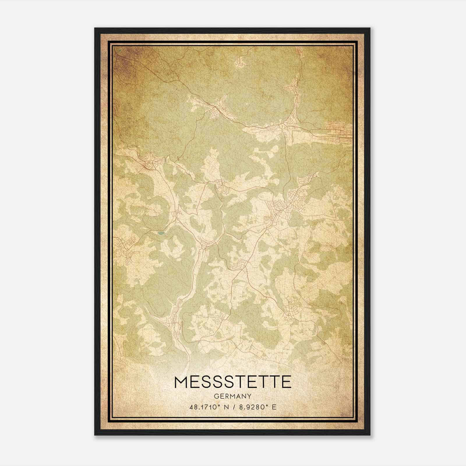Vintage Messstetten Germany Map Poster, Messstetten City Road Wall Art Print