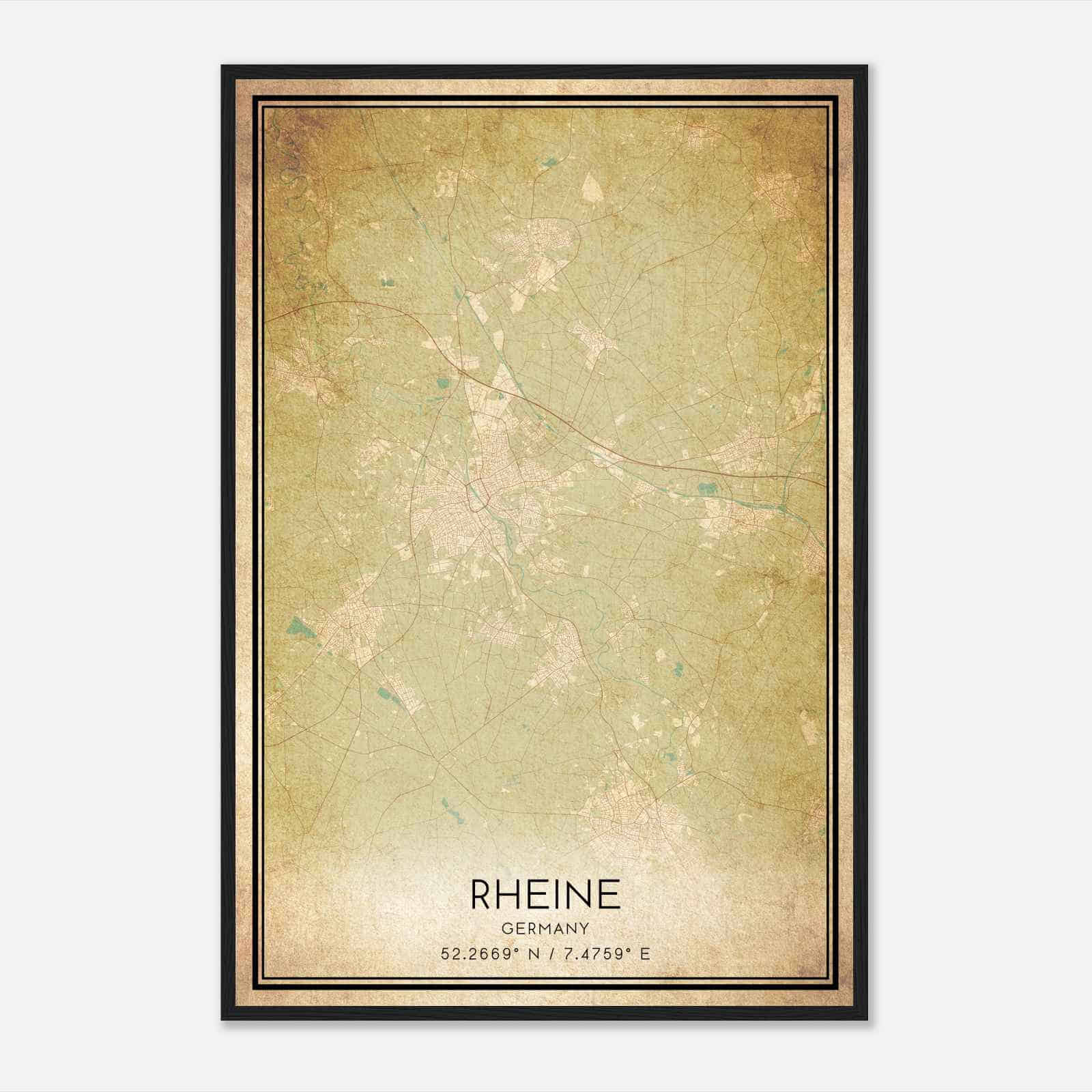 Vintage Rheine Germany Map Poster, Rheine City Road Wall Art Print