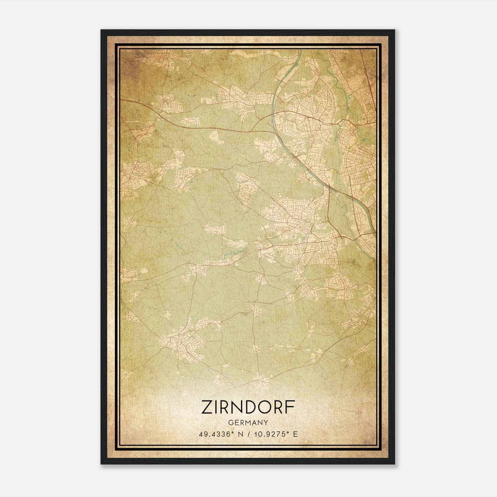 Vintage Zirndorf Germany Map Poster, Zirndorf City Road Wall Art Print