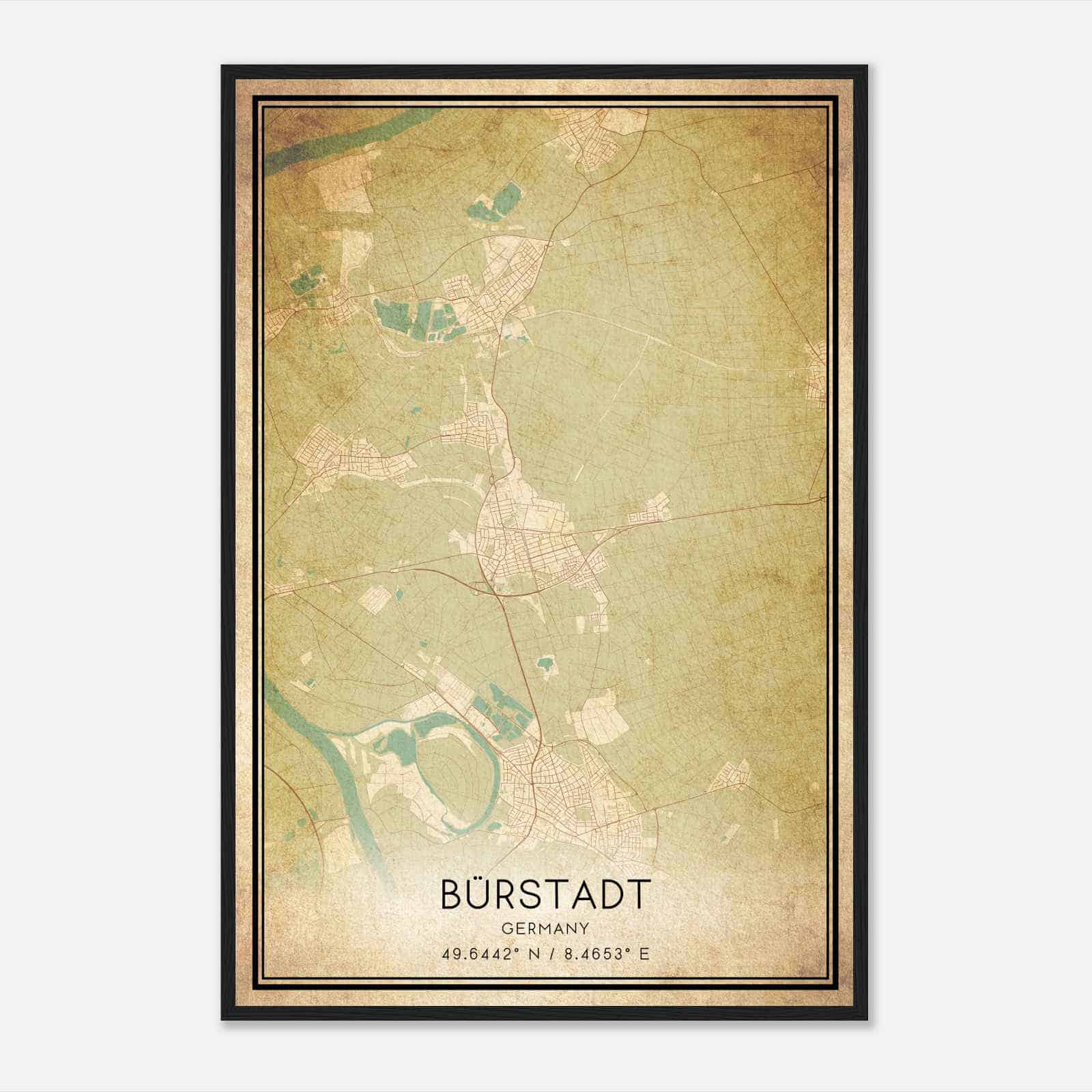 Vintage Burstadt Germany Map Poster, Burstadt City Road Wall Art Print