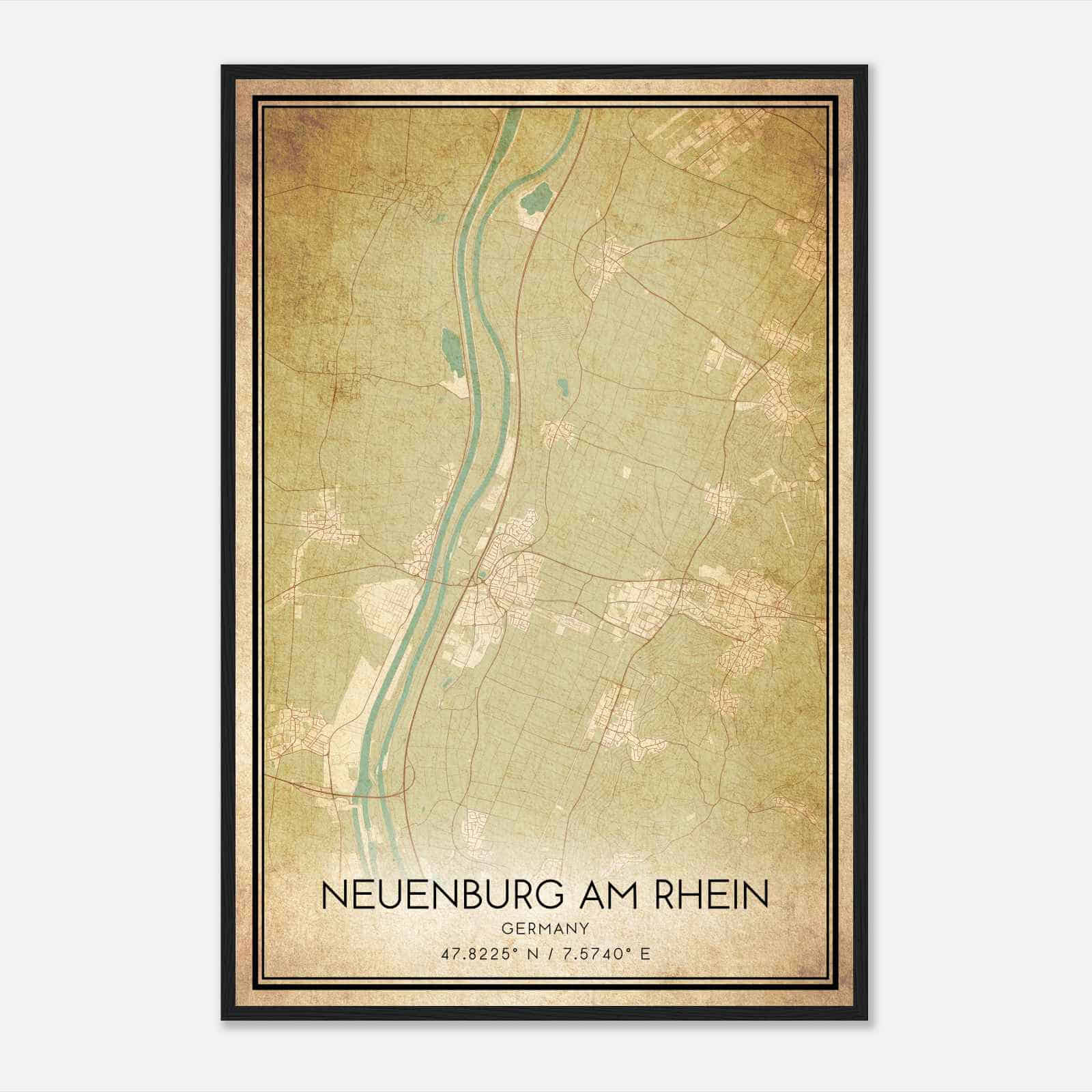 Vintage Neuenburg am Rhein Germany Map Poster, Neuenburg am Rhein City Road Wall Art Print