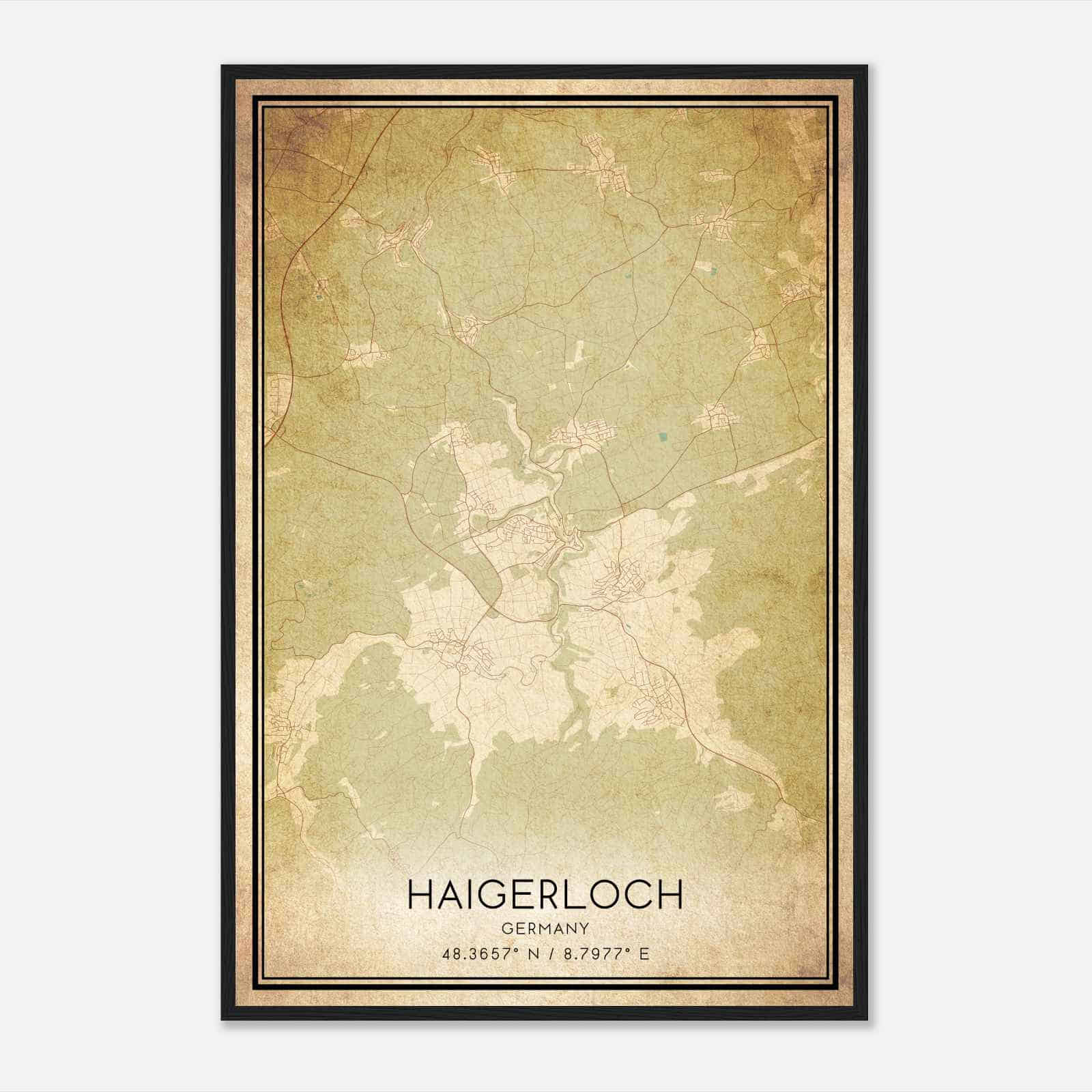 Vintage Haigerloch Germany Map Poster, Haigerloch City Road Wall Art Print